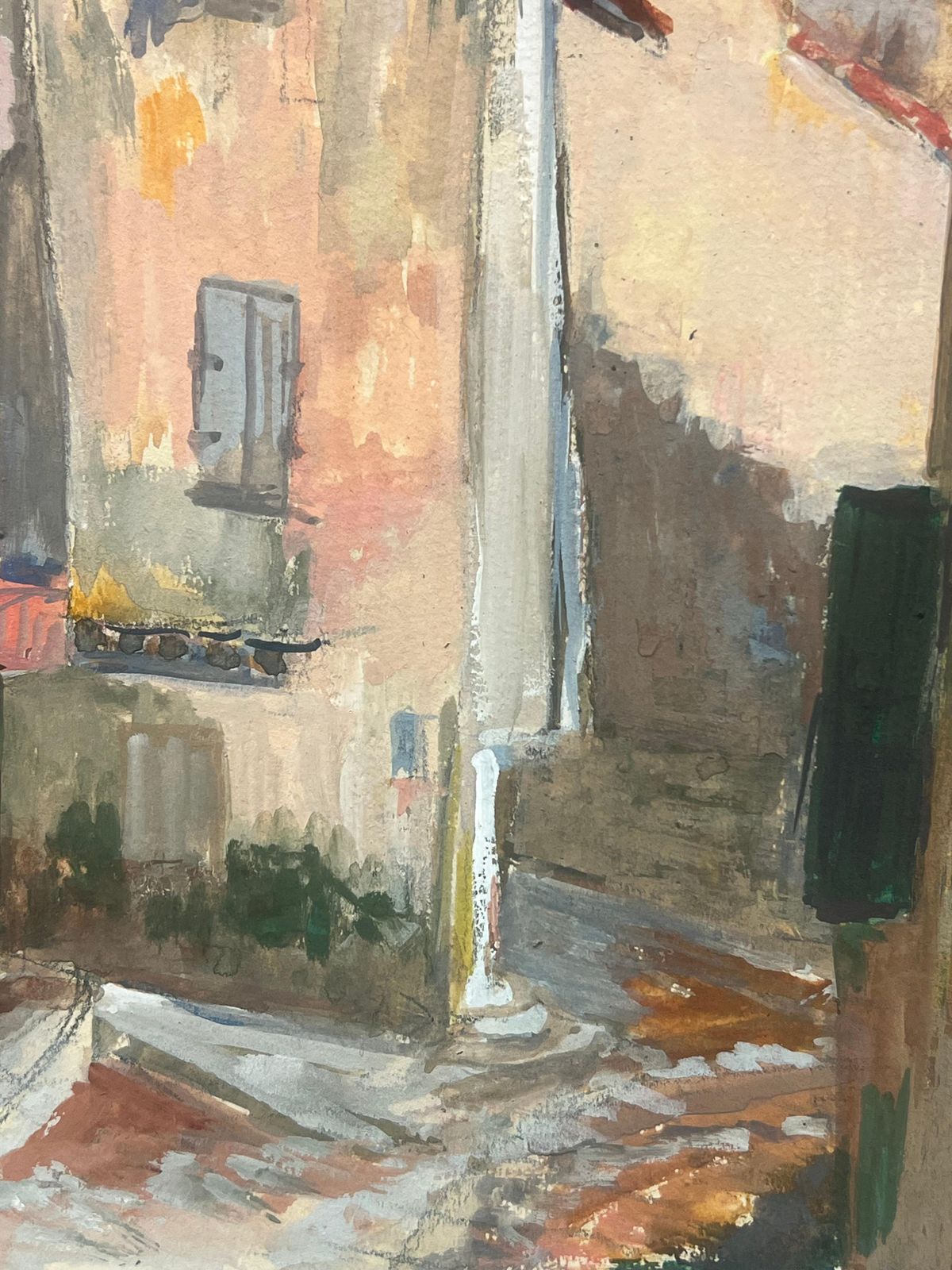 Regine Davidfrench Village Street Scene With Tower And Shuttered Windows1950's photo Art