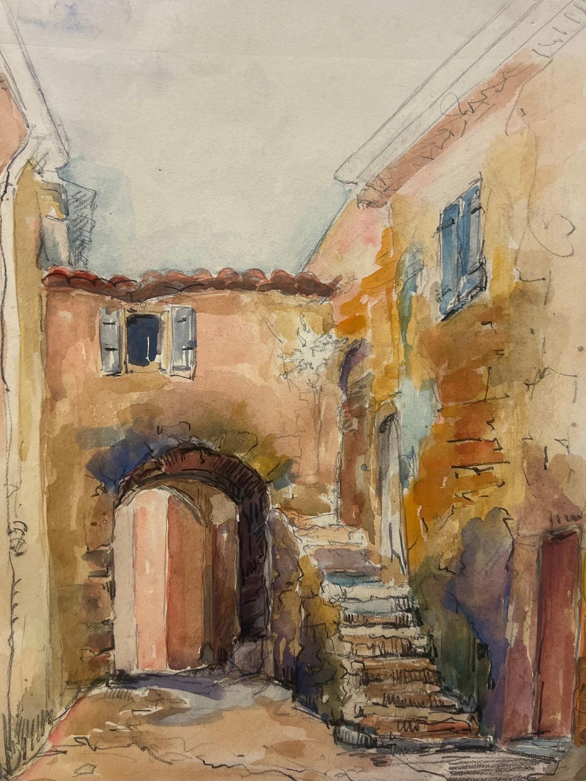 Regine Davidfrench Village Alley With Stone Arch And Staircase Old Street In Gassin1937 photo furniture