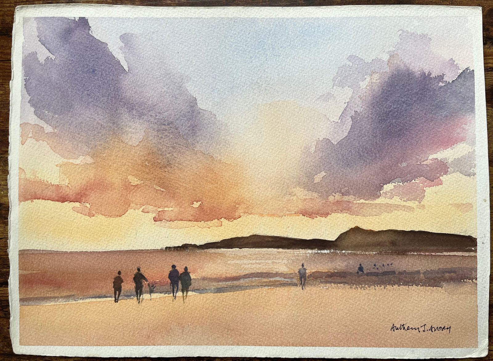 Anthony Averybritish Impressionist Watercolor Of A Figures On The Shore At Sunset photo furniture