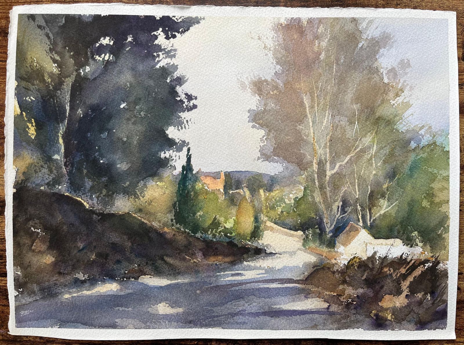 Anthony Averybritish Impressionist Watercolor Of Shaded Woodland Path With Sunlit Openings photo furniture
