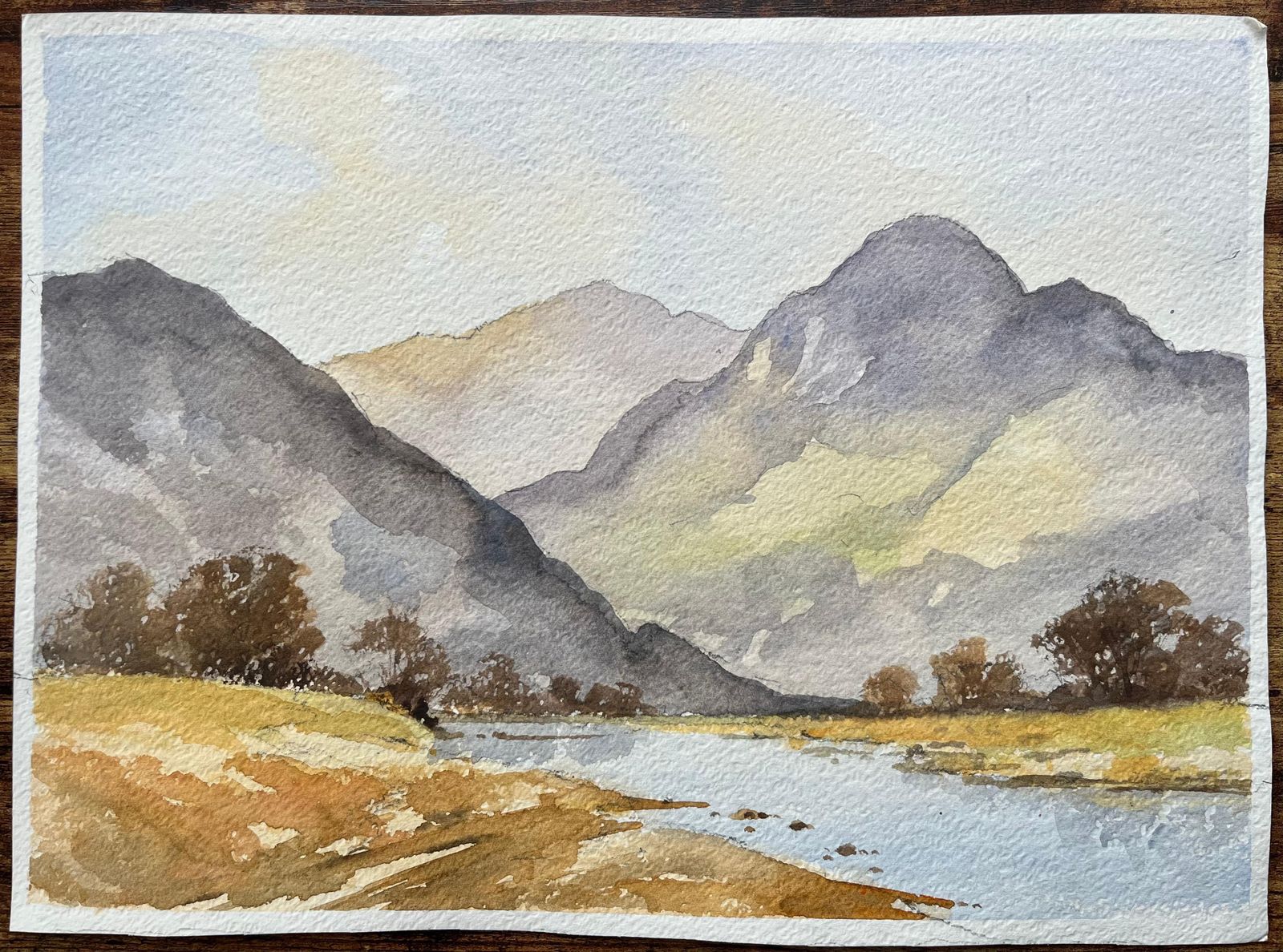 Anthony Averybritish Impressionist Watercolor Of Rugged Mountain Landscape With A Calm River photo furniture