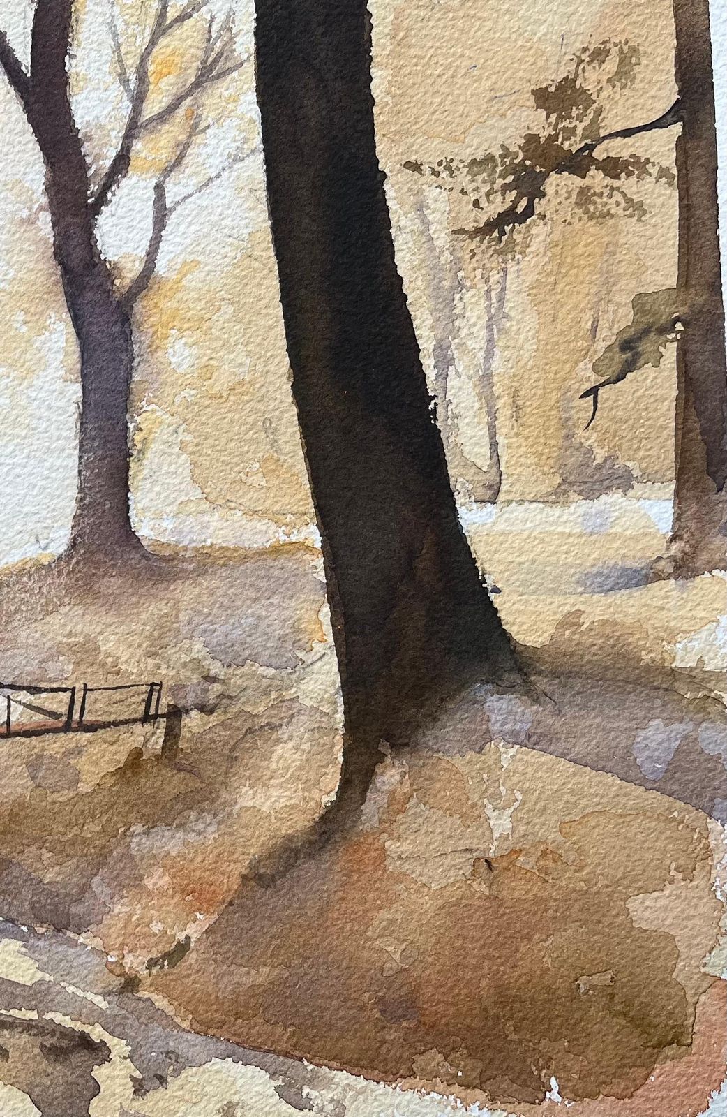 Anthony Averybritish Impressionist Watercolor Of A Woodland Bridge At Dawn photo for sale