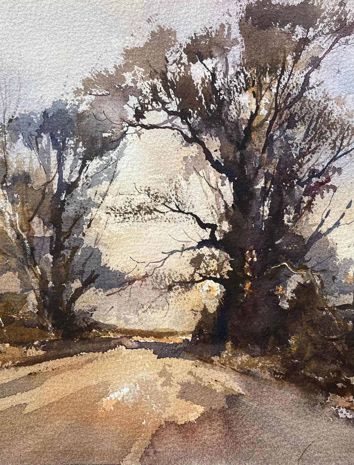 Anthony Averybritish Impressionist Watercolor Of A Country Lane In Winter Light photo Art