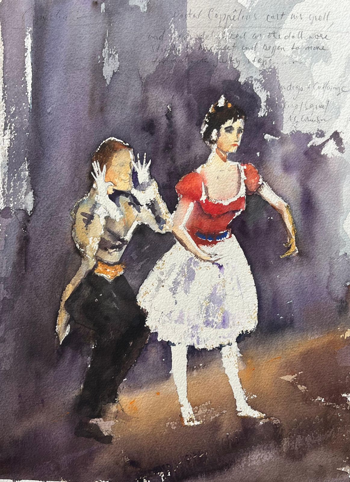 Anthony Averybritish Impressionist Watercolor Of Two Performers In A Scene From Coppélia