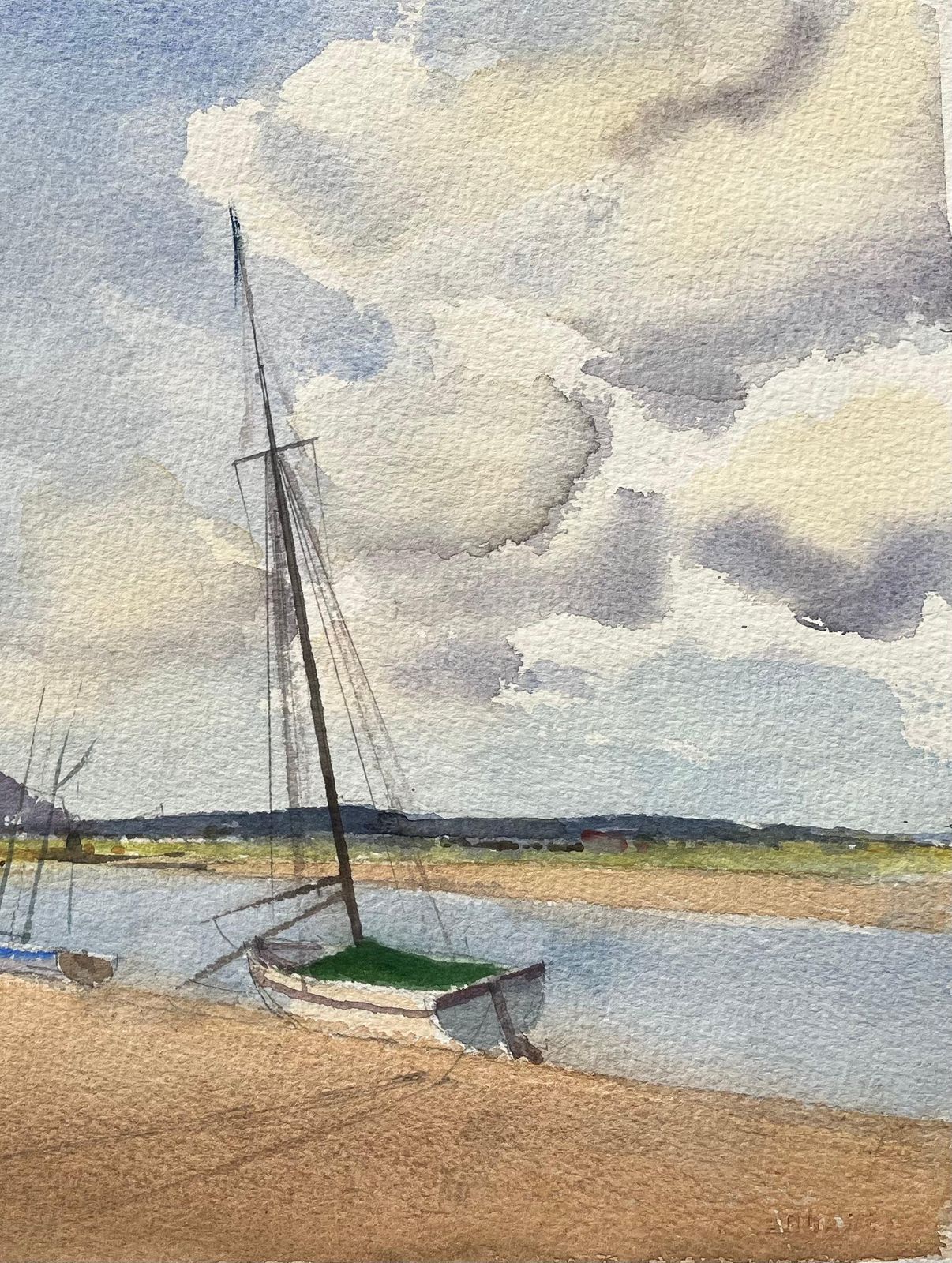 Anthony Averybritish Impressionist Watercolor Of Coastal Landscape With Boats And Church photo for sale