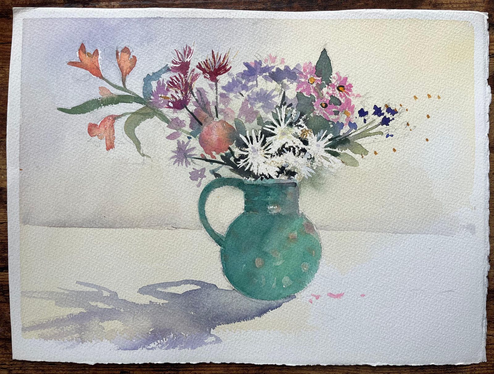 Anthony Averybritish Impressionist Watercolor Still Life Of Floral Arrangement In Green Jug photo furniture