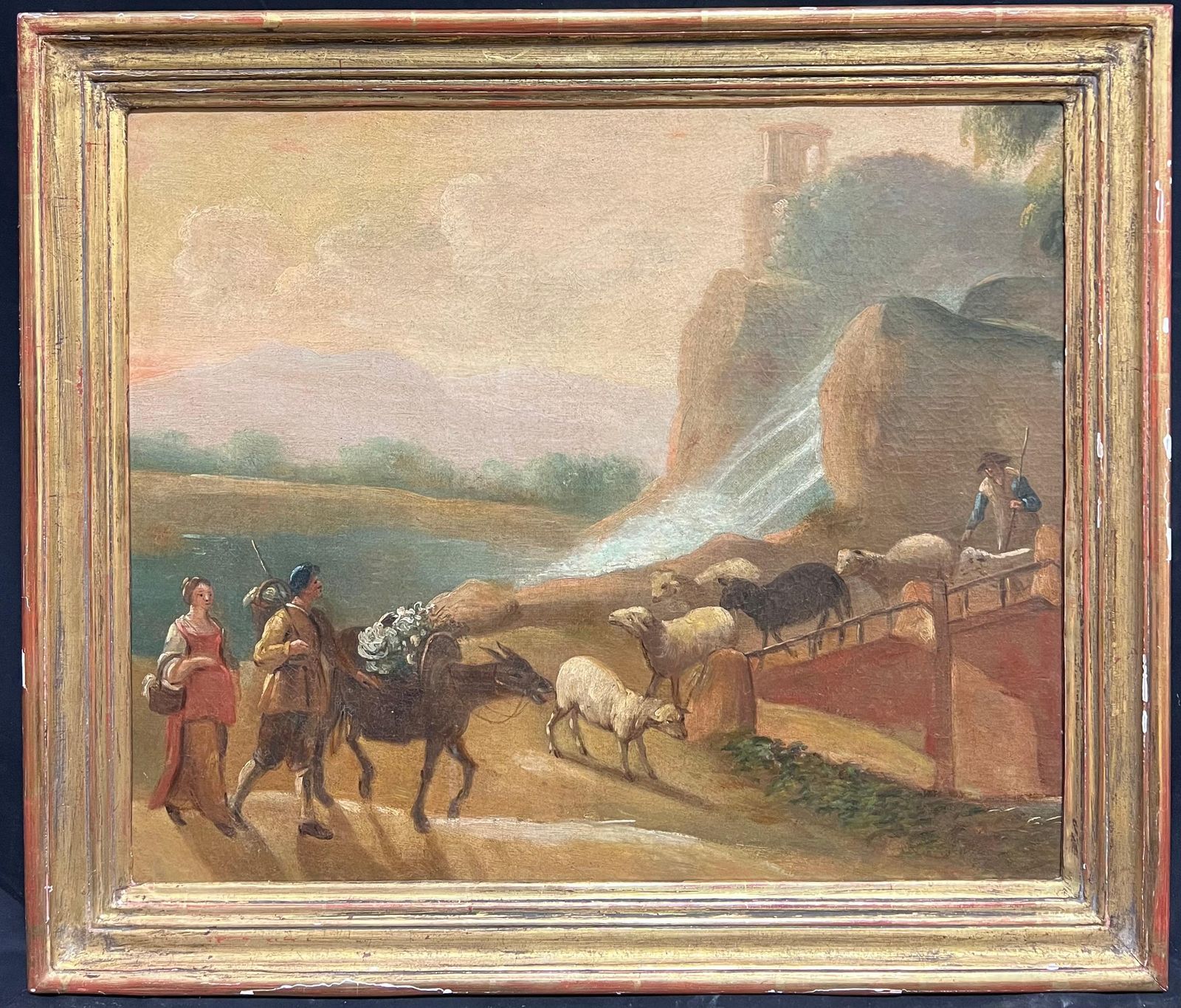 Dutch 18th Century18th Century Dutch Pastoral Scene With Travelers And Livestock Golden Landscapemid 18th Century