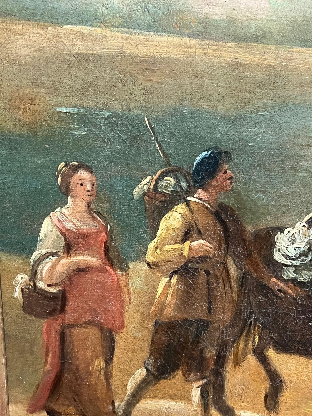 Dutch 18th Century18th Century Dutch Pastoral Scene With Travelers And Livestock Golden Landscapemid 18th Century photo vintage