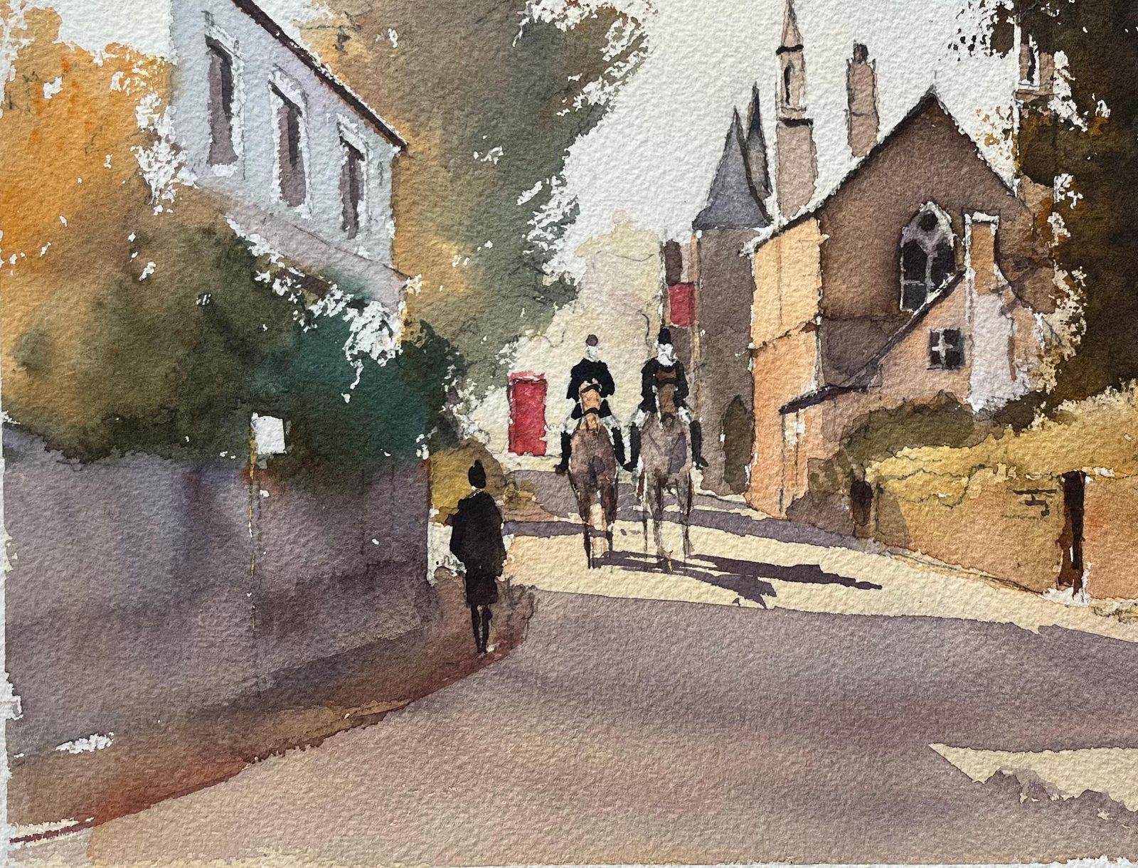 Anthony Averybritish Impressionist Watercolor Of Country Lane With Equestrian Riders photo 371.0