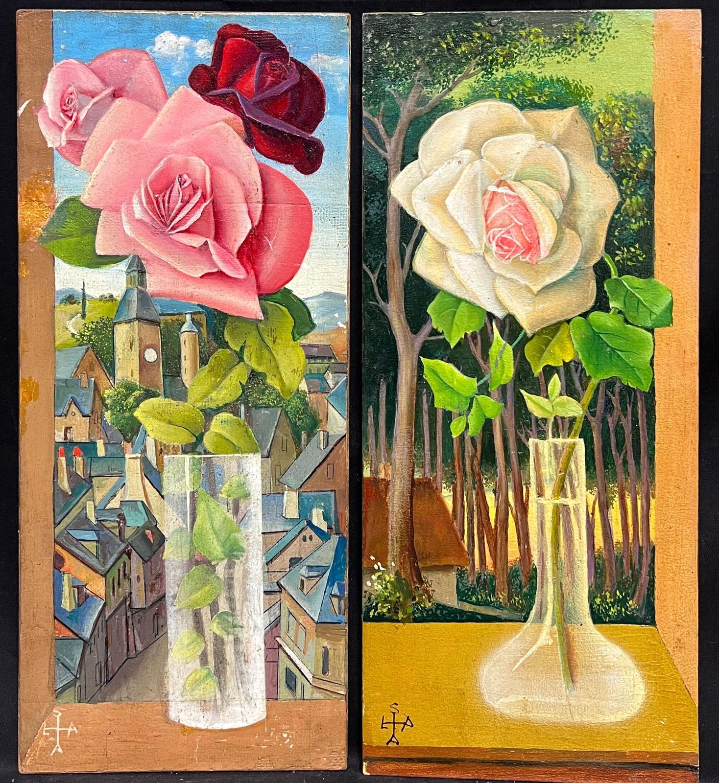 French Artistpair Mid 20th Century French Still Life Painting Ornate Flowers In Glass Vase1950 photo furniture