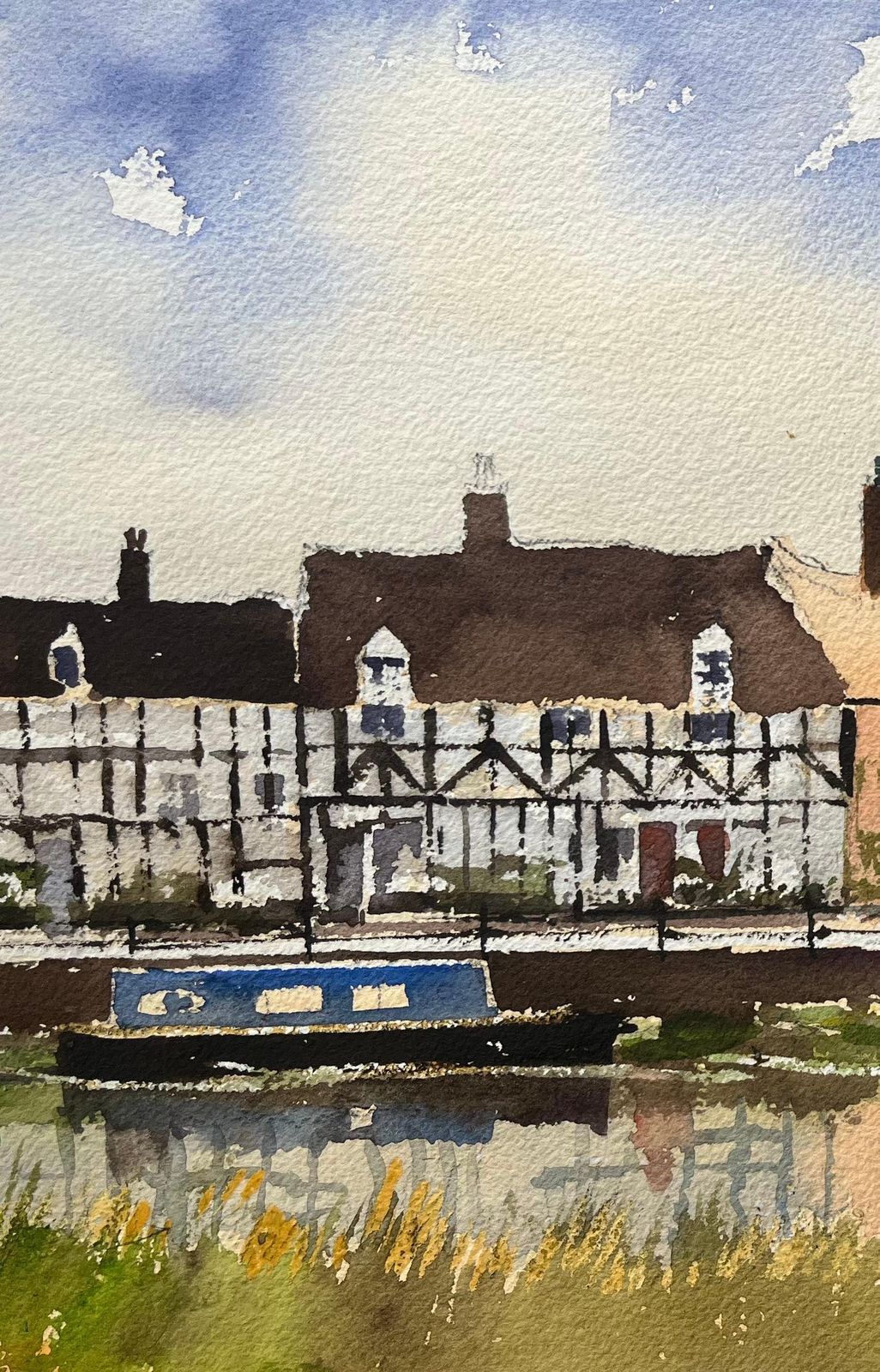 Anthony Averybritish Impressionist Watercolor Of Riverside Townscape With Church And Canal photo 371.0