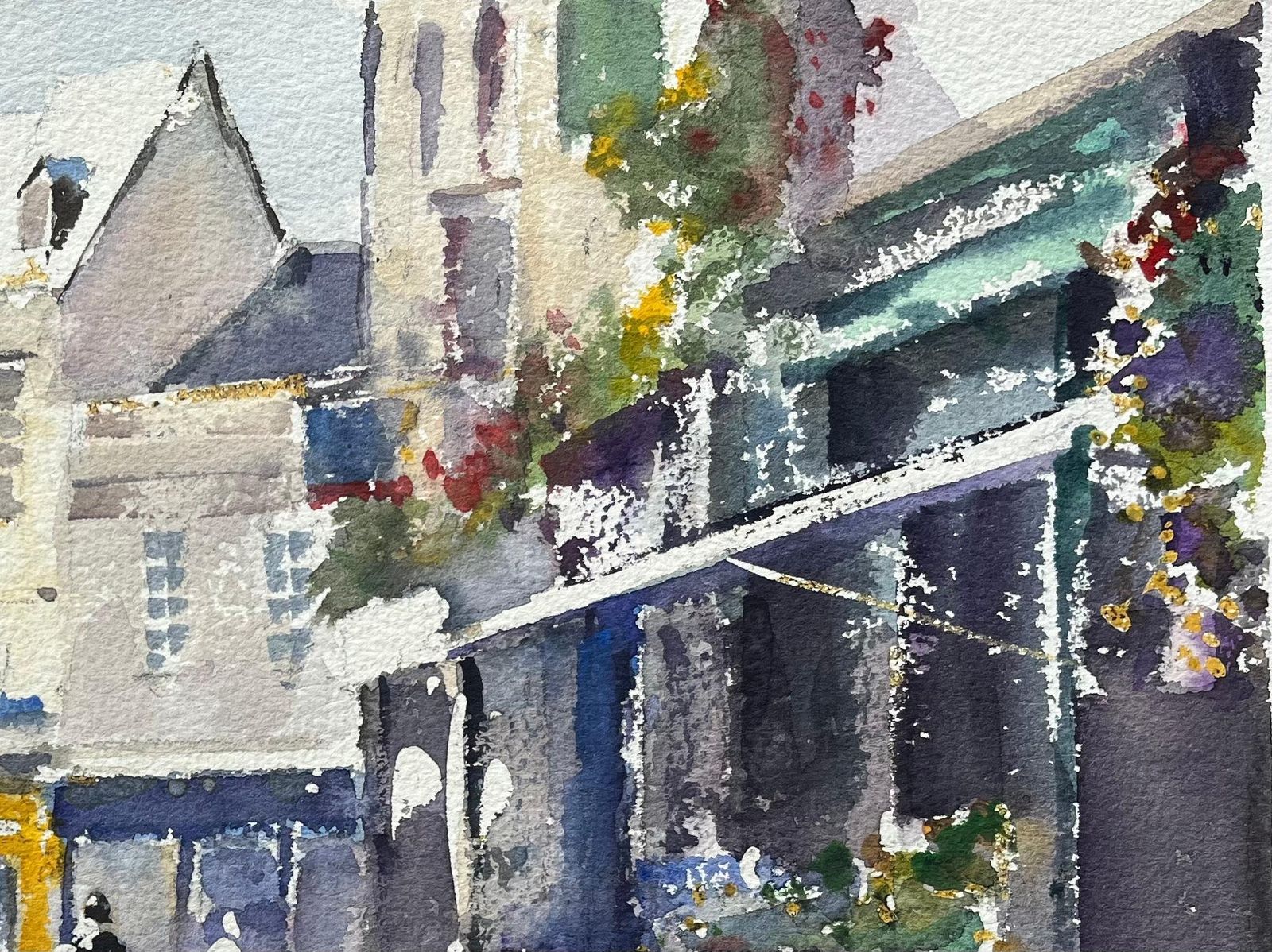 Anthony Averybritish Impressionist Watercolor Of Bustling Market Street With Flower Stalls photo Art