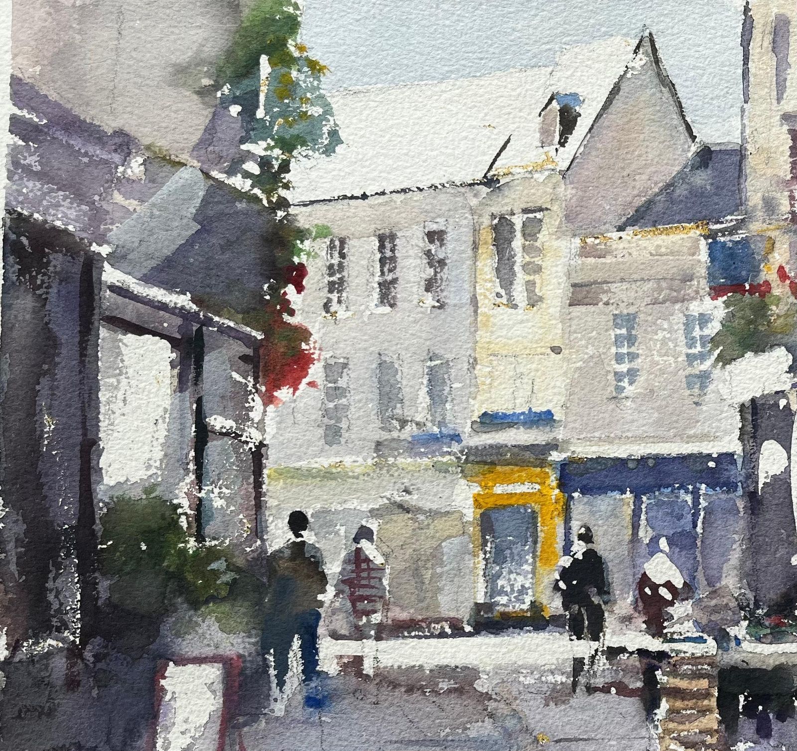 Anthony Averybritish Impressionist Watercolor Of Bustling Market Street With Flower Stalls photo 392.0