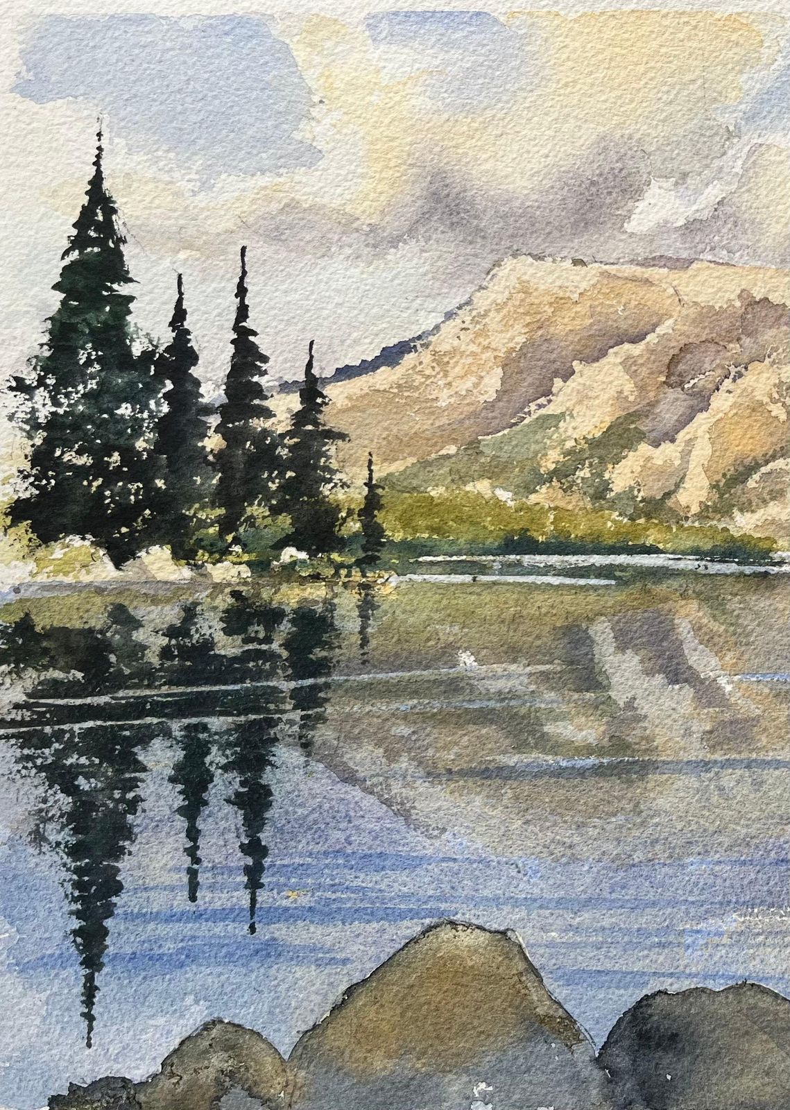 Anthony Averybritish Impressionist Watercolor Of Mountain Lake With Reflections photo 371.0