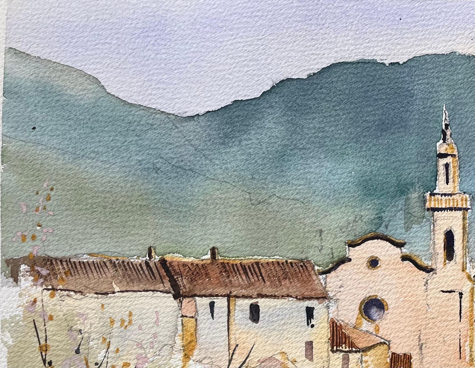Anthony Averybritish Impressionist Watercolor Of Idyllic Mountain Village photo vinterior