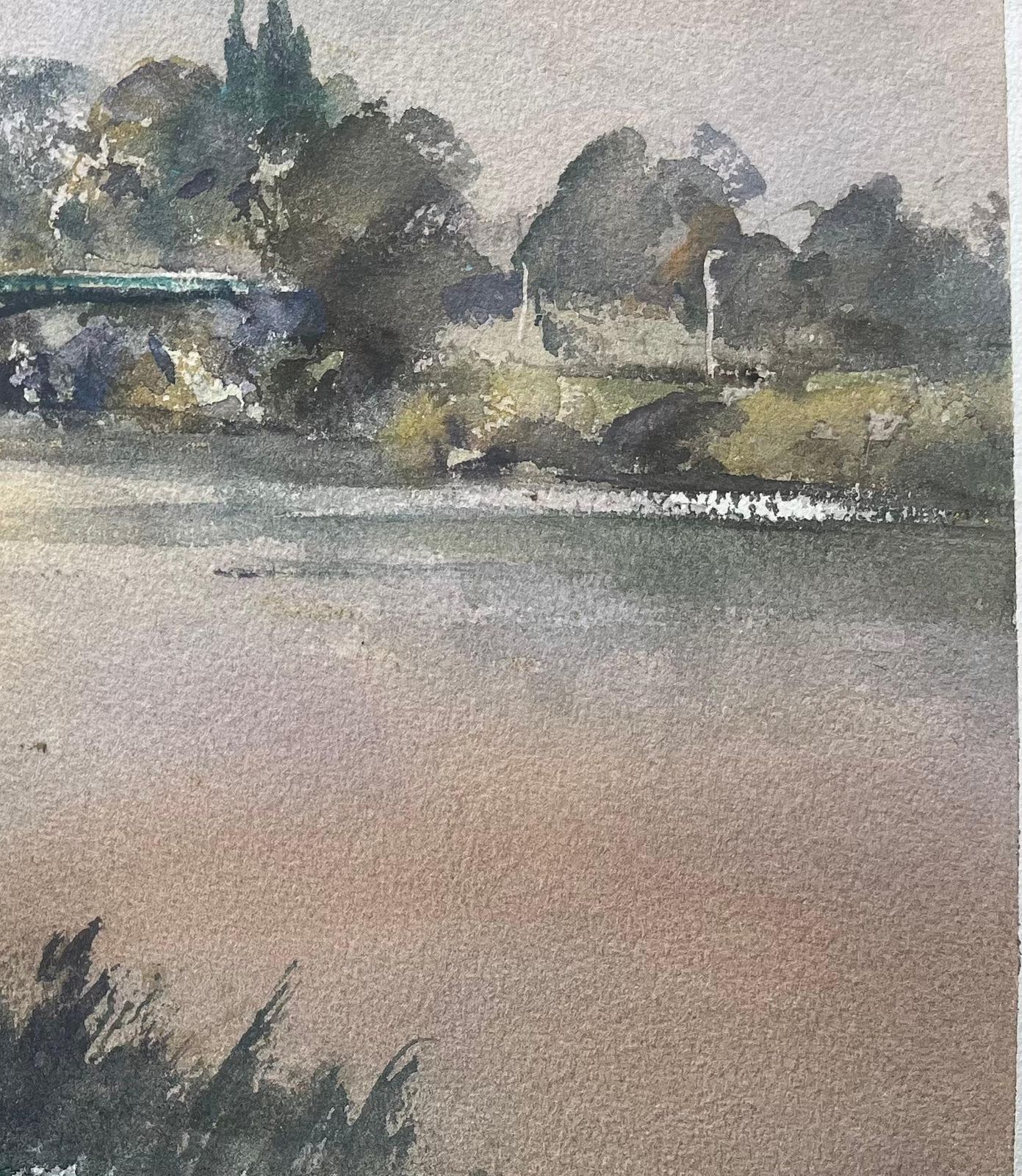 Anthony Averybritish Impressionist Watercolor Of Scenic Riverside Bridge photo vinterior