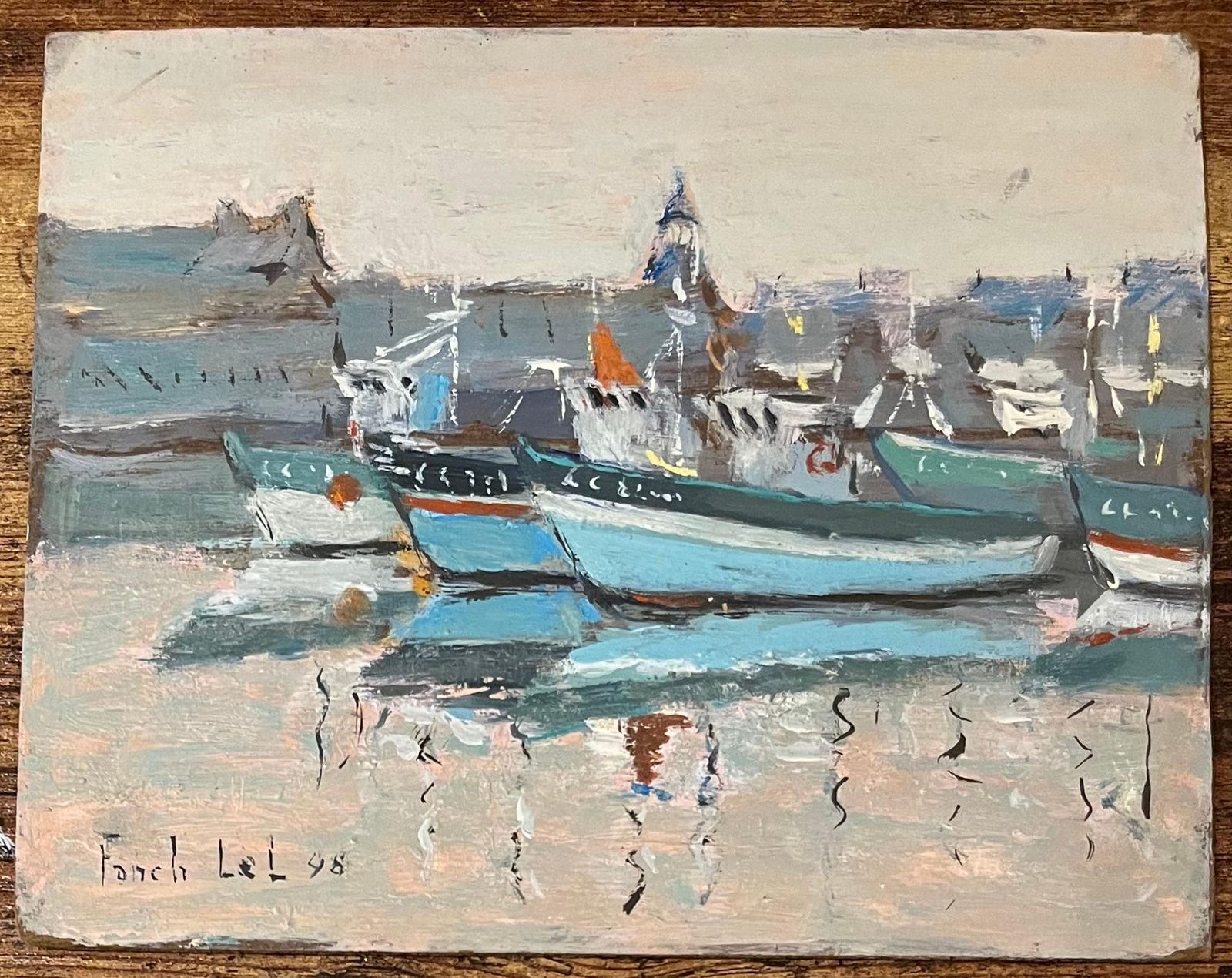 Fanch Lelfrench Impressionist Oil Painting Of Concarneau Harbor In Morning Light1998 photo furniture