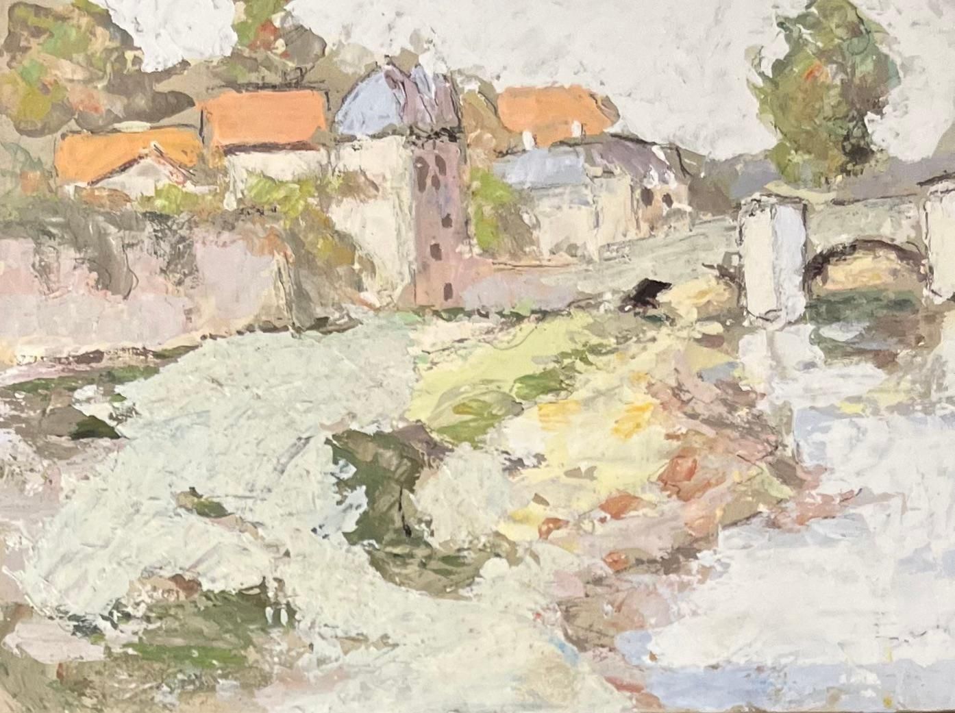 Fanch Lelfrench Impressionist Oil Painting Of Riverside View Of Saint Savin Sur Gartempe1996 photo for sale
