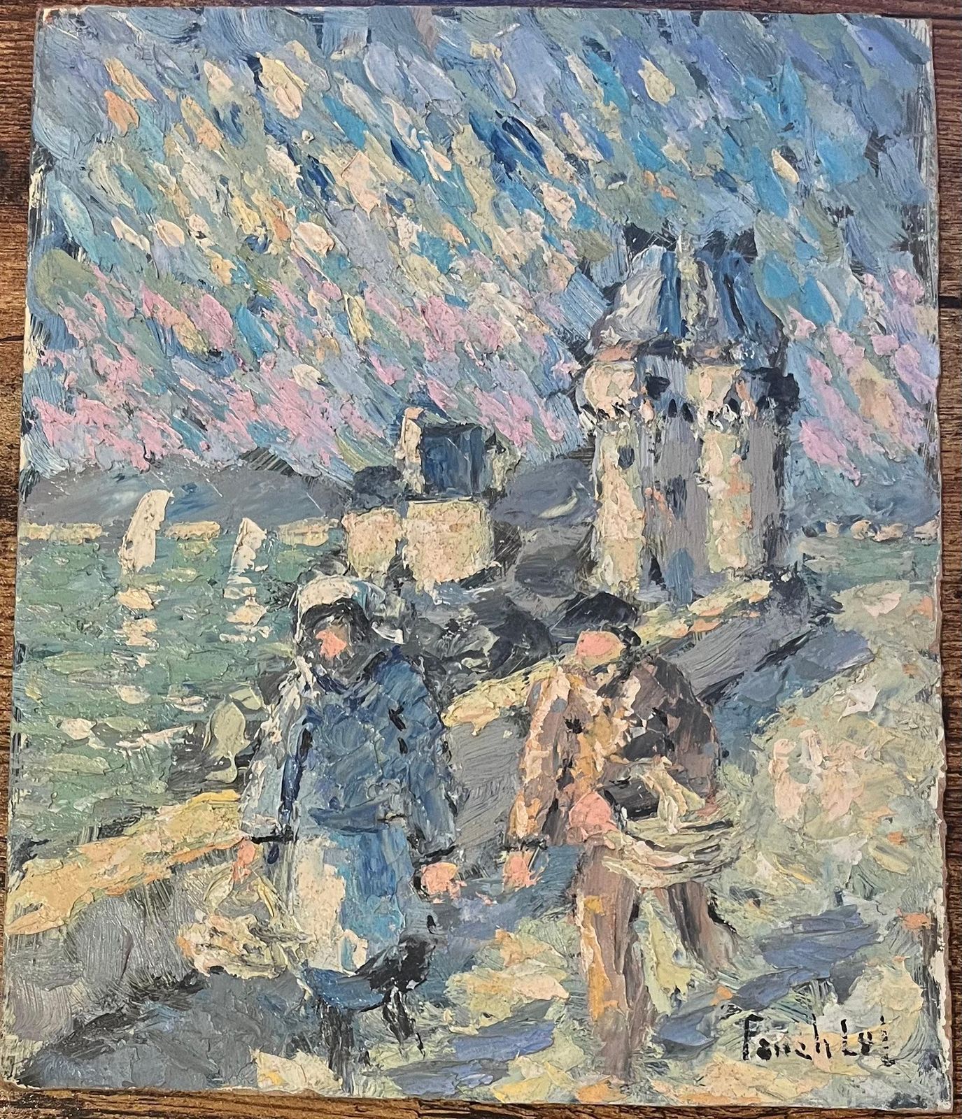 Fanch Lelfrench Impressionist Oil Painting Of Windy Walk Along The Coastal Path20th Century photo furniture