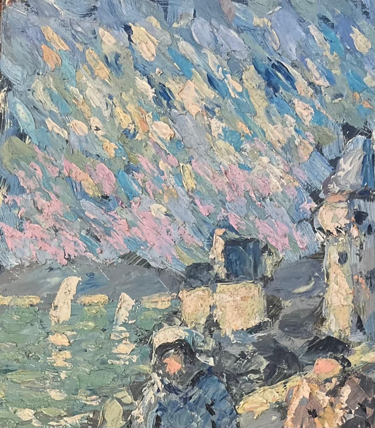 Fanch Lelfrench Impressionist Oil Painting Of Windy Walk Along The Coastal Path20th Century photo vinterior