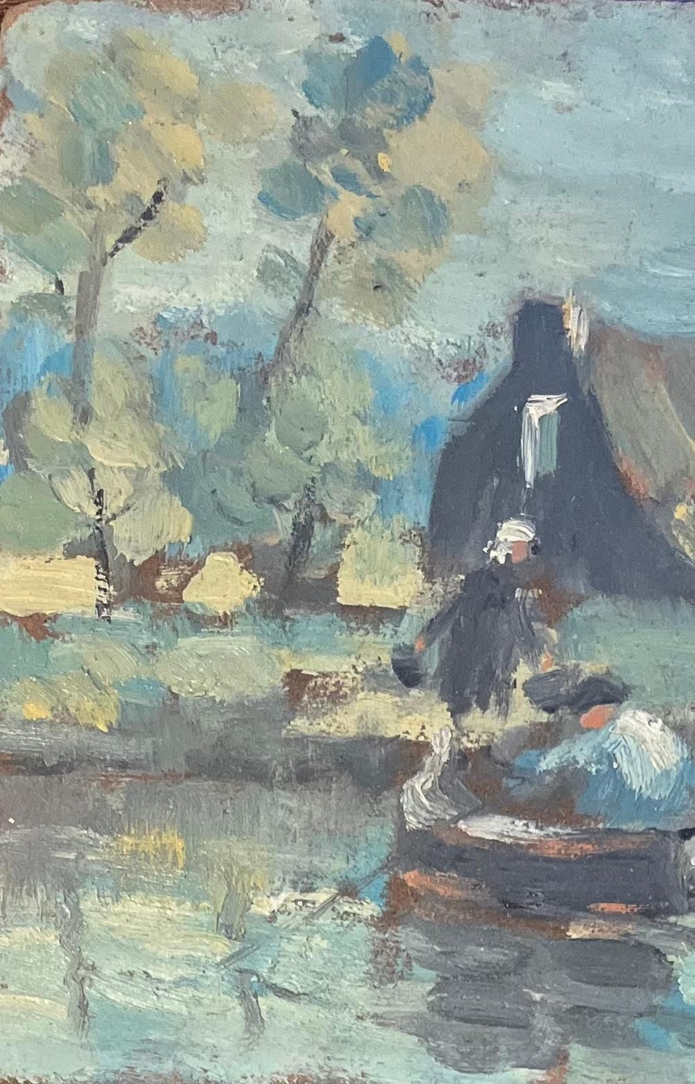 Fanch Lelfrench Impressionist Oil Painting Of La Vieille Ferme, Vendée, With Row Boat20th Century photo Art