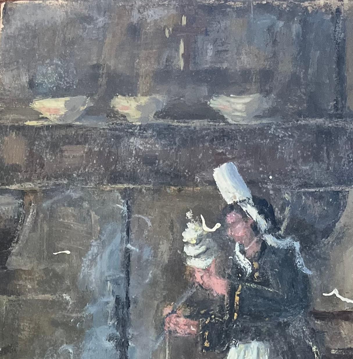 Fanch Lelfrench Impressionist Oil Painting Of A Breton Woman Kneeling By An Open Hearth20th Century photo vinterior