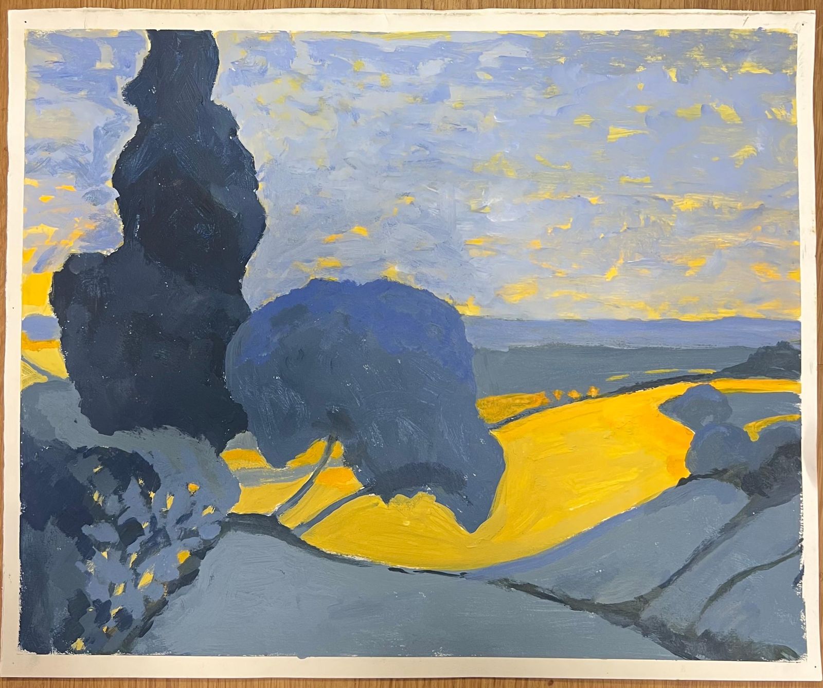 Jill Jacksonbritish Modernist Oil Painting Golden Fields Beneath A Starry Blue Sky photo furniture
