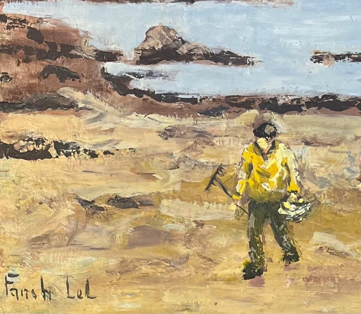Fanch Lelfrench Impressionist Oil Painting Of Shellfish Gatherers By The Shoreline20th Century photo Art