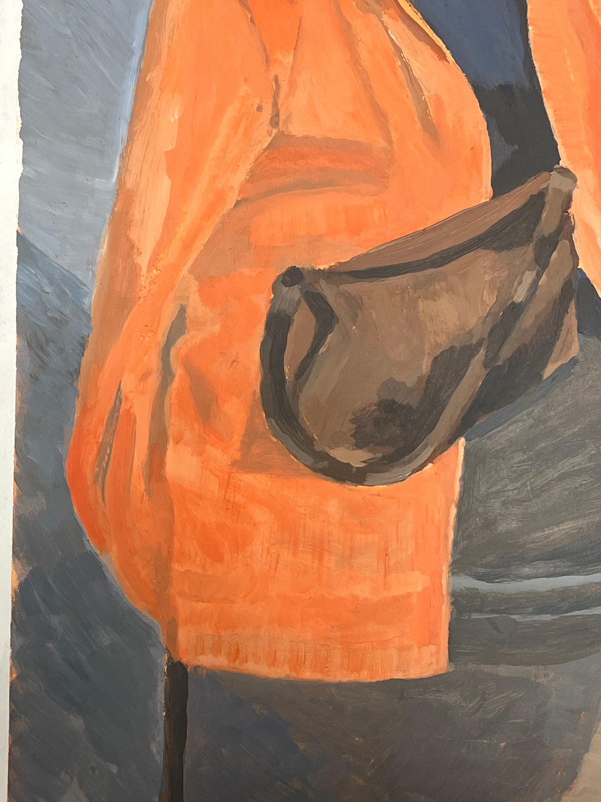 Helen Greenfieldchair Draped In Orange Cloth With A Simple Brown Bag photo Furniture