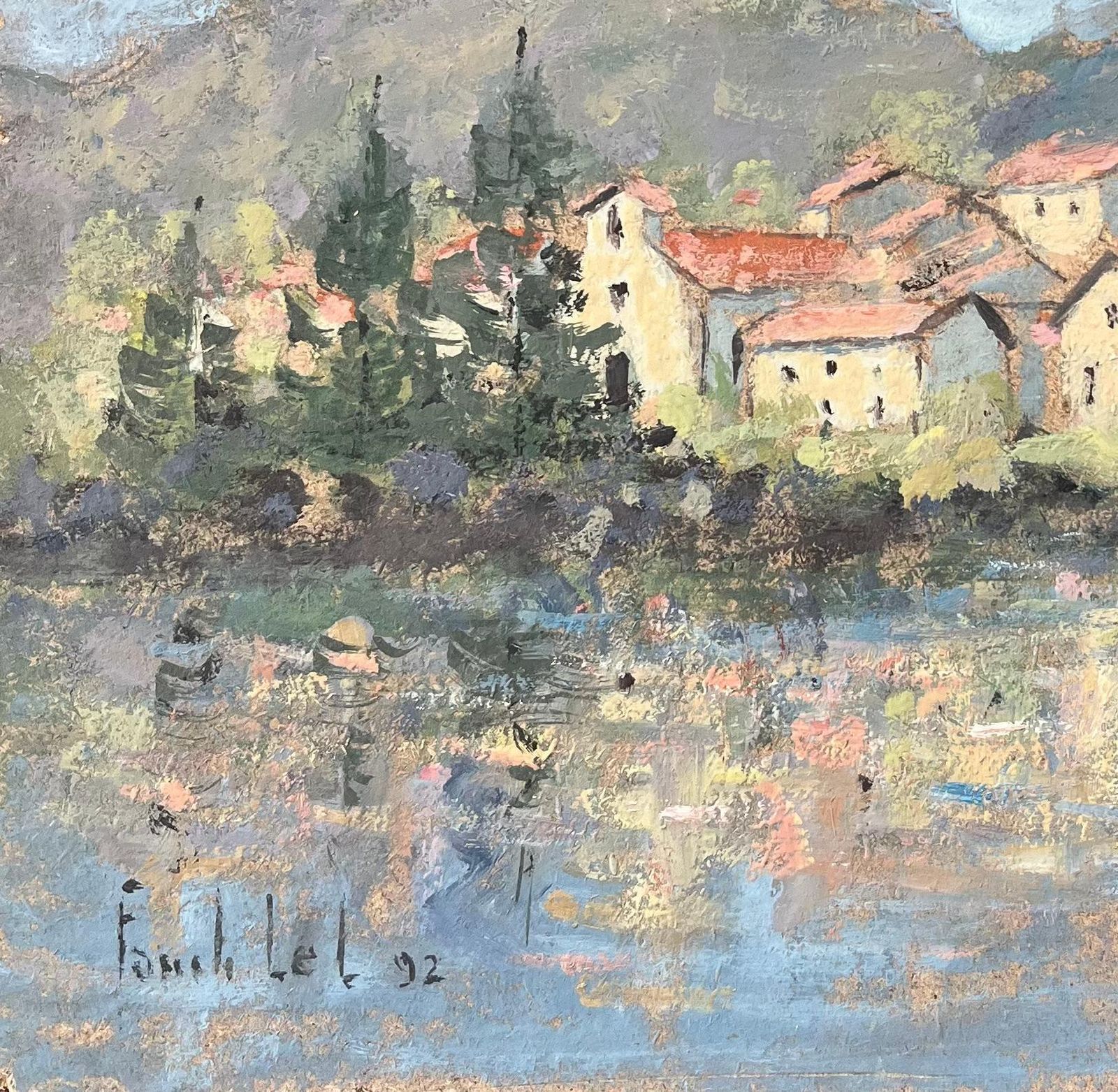 Fanch Lelfrench Impressionist Oil Painting Of Village De Laroque, Aveyron, France1992 photo Art