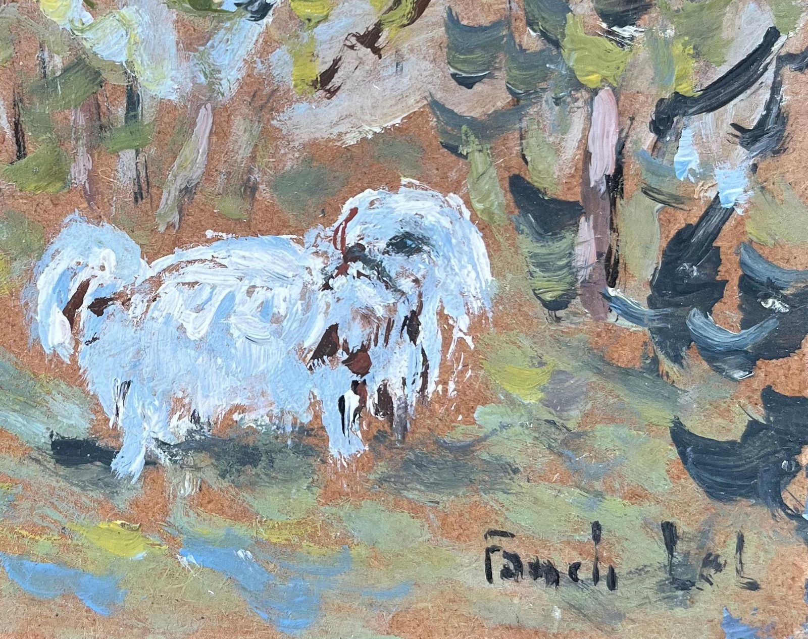 Fanch Lelfrench Impressionist Oil Painting Of A Fluffy White Dog On A Walk20th Century photo for sale