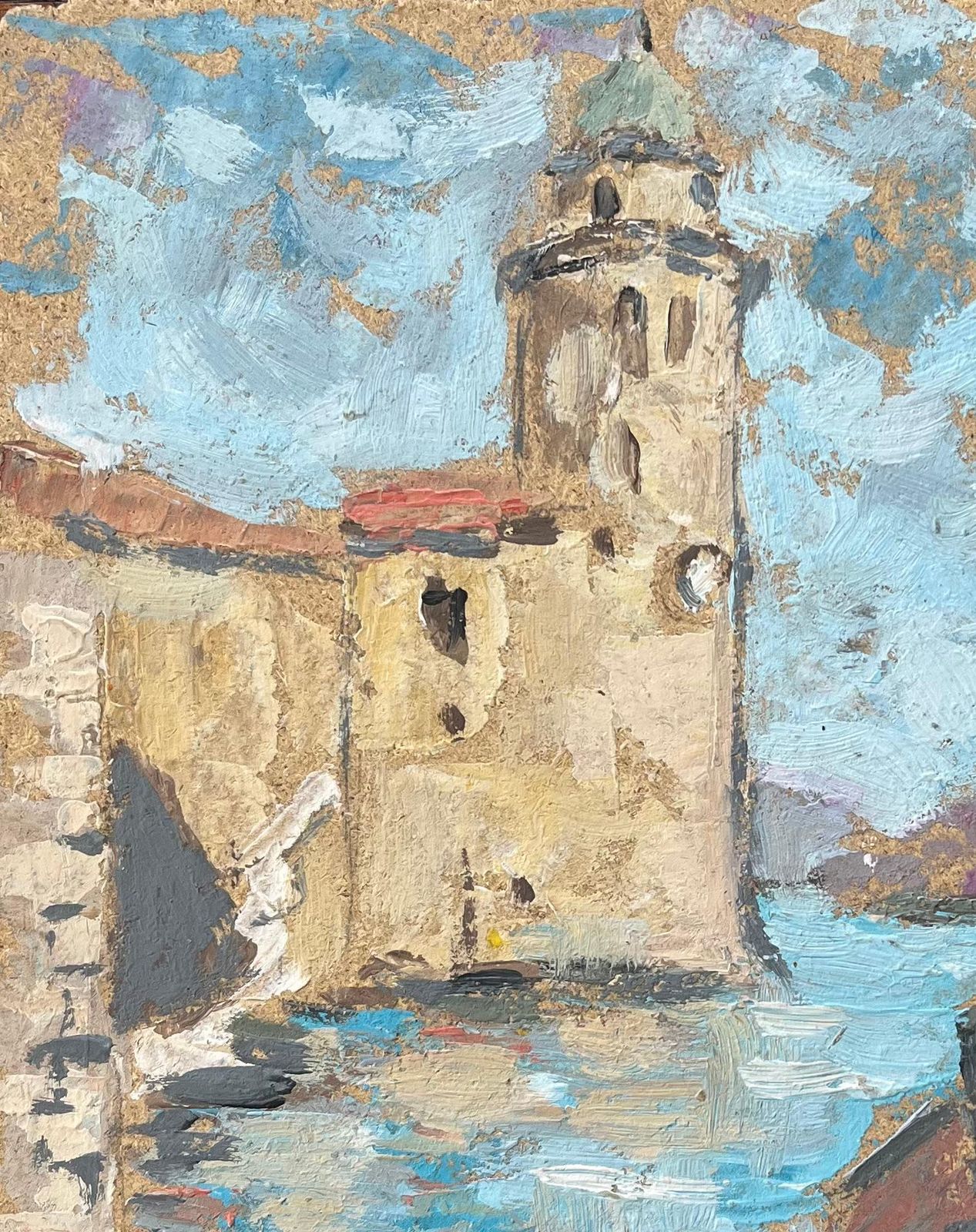 Fanch Lelfrench Impressionist Oil Painting Of Boats By A Coastal Tower20th Century photo 540.0