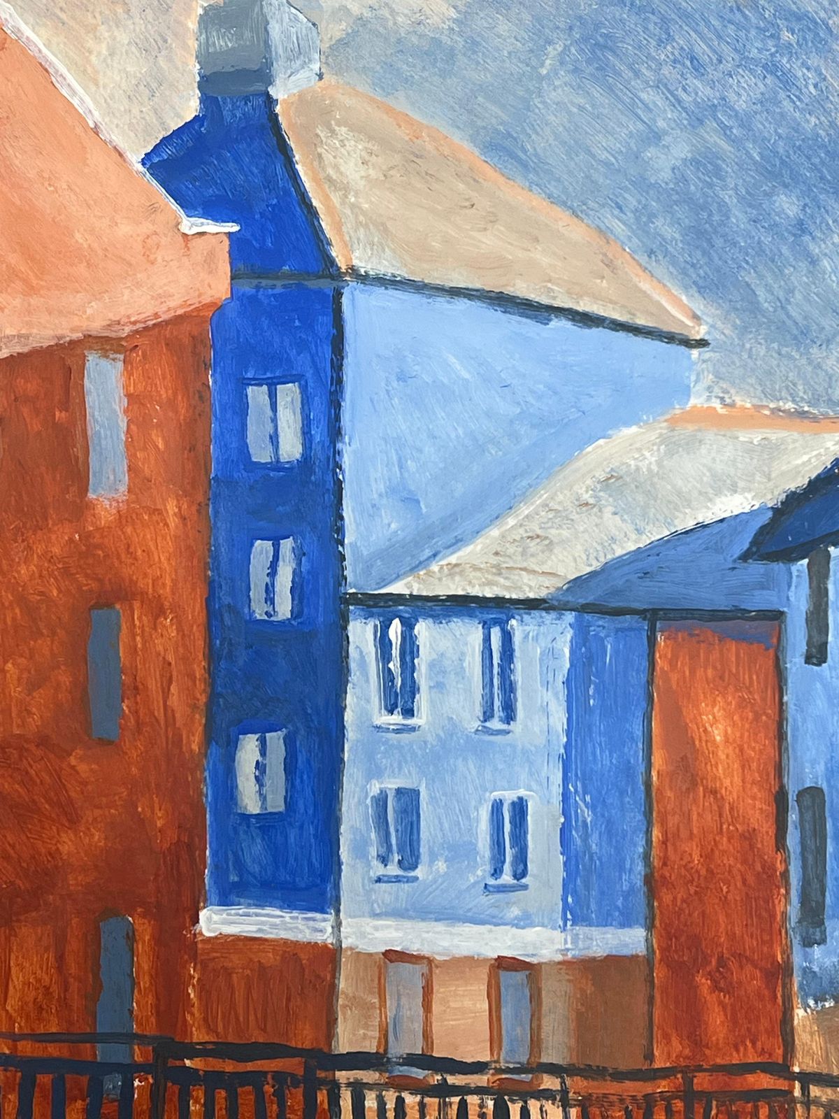 Helen Greenfieldmodernist Cityscape In Bold Blue And Red Geometric Urban Architecture photo Art