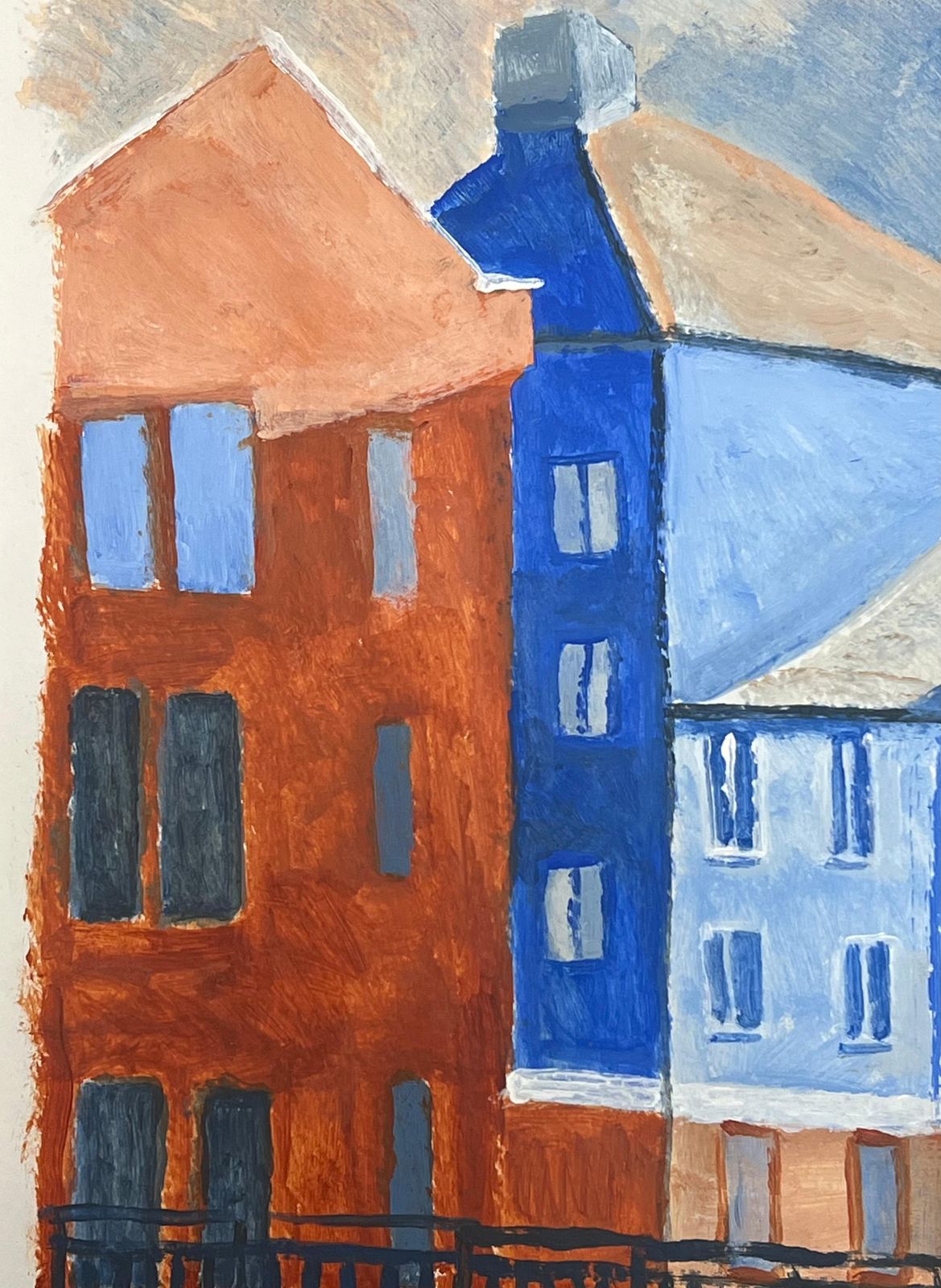 Helen Greenfieldmodernist Cityscape In Bold Blue And Red Geometric Urban Architecture photo 505.0