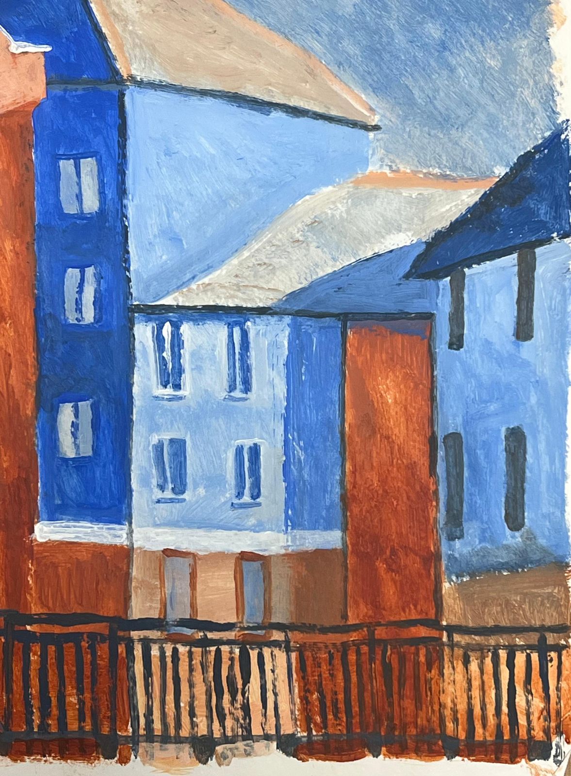 Helen Greenfieldmodernist Cityscape In Bold Blue And Red Geometric Urban Architecture photo vinterior