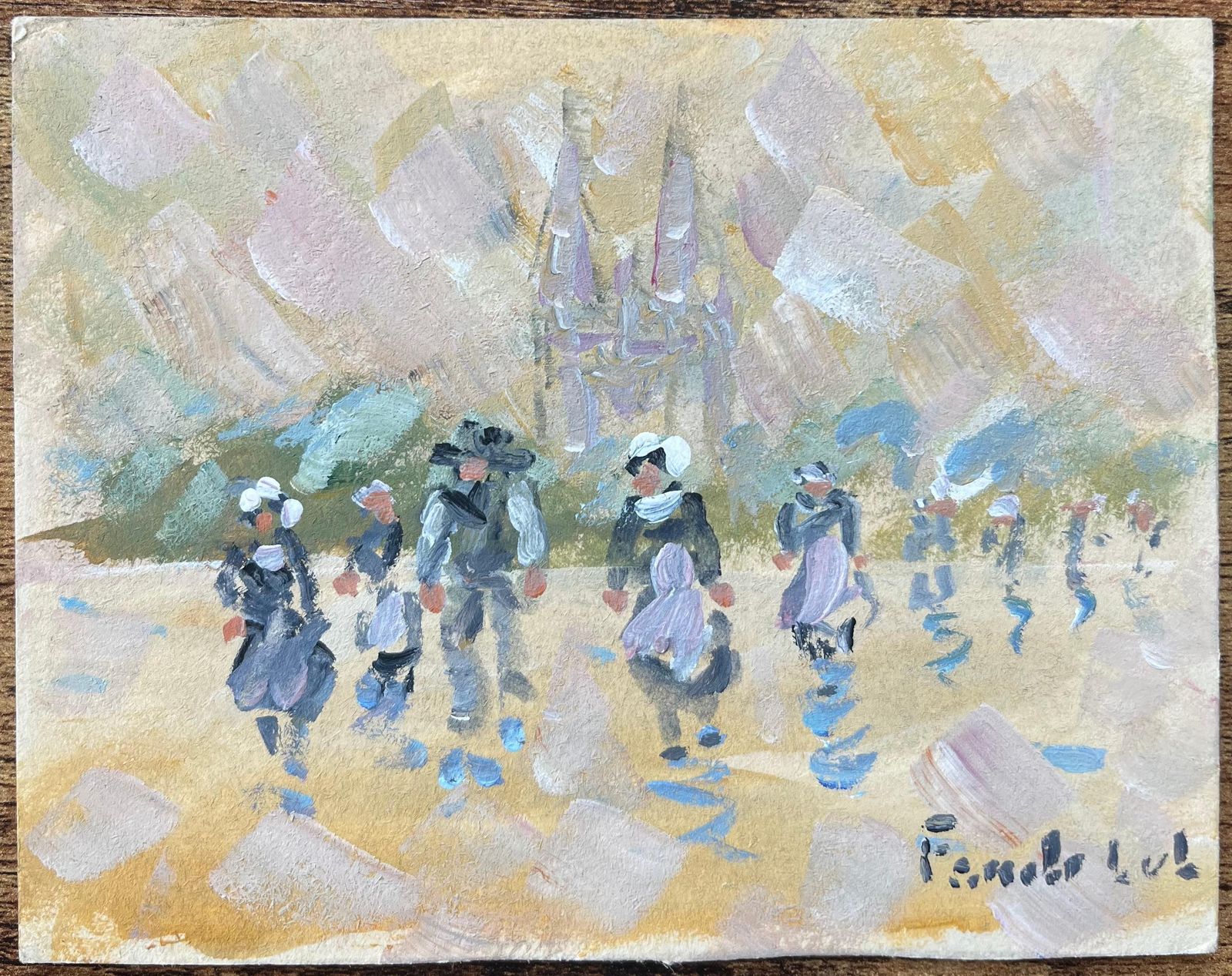 Fanch Lelfrench Impressionist Oil Painting Of Breton Women Leaving Church In Quimper20th Century photo furniture