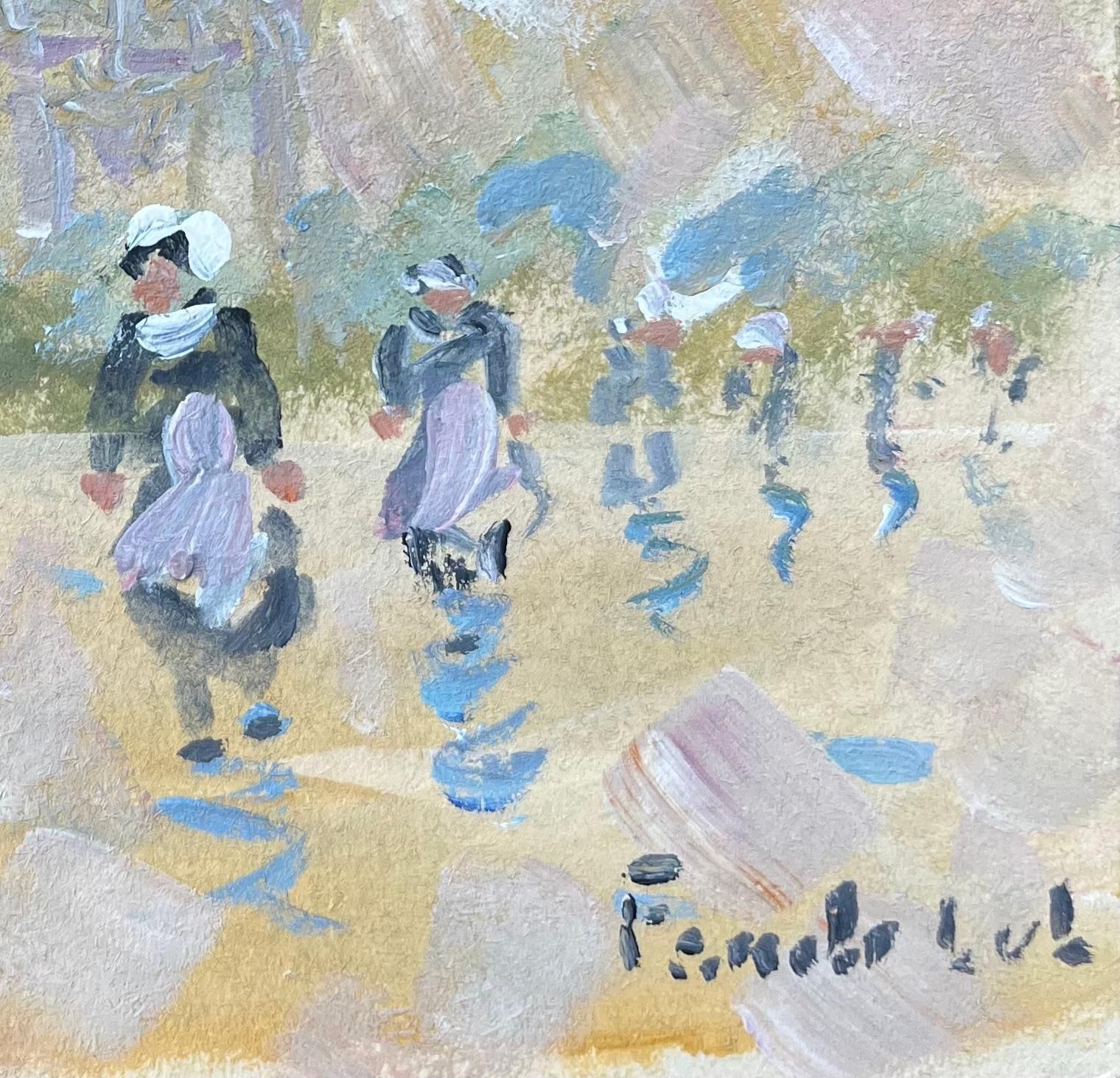 Fanch Lelfrench Impressionist Oil Painting Of Breton Women Leaving Church In Quimper20th Century photo vinterior