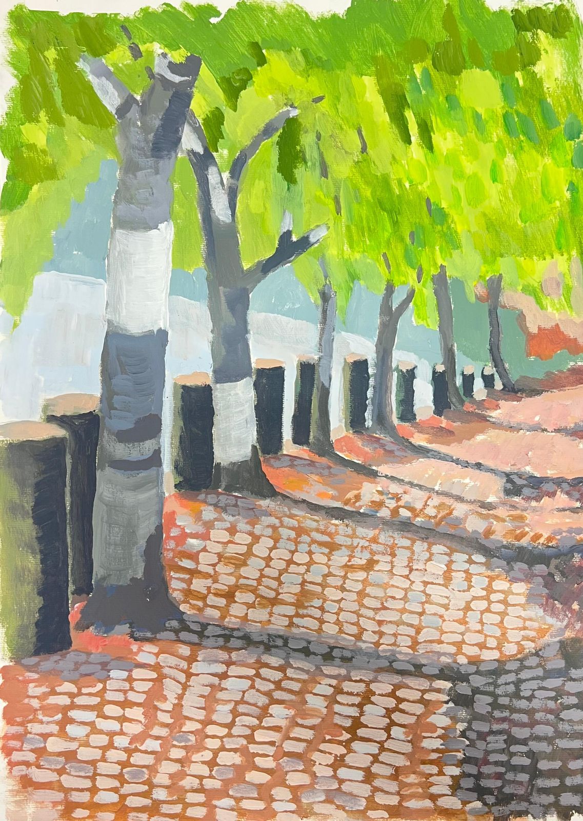 Jill Jacksonbritish Modernist Oil Painting Sunlit Pathway Under The Canopy Of Trees