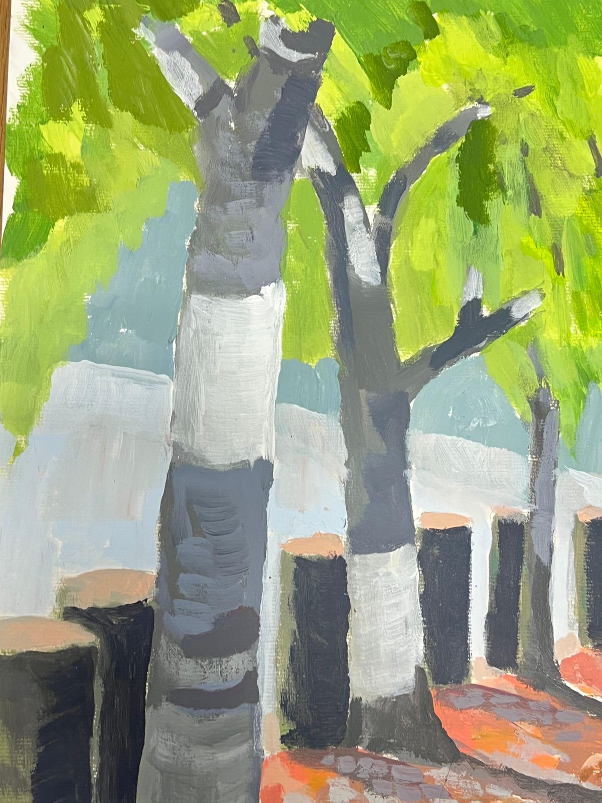 Jill Jacksonbritish Modernist Oil Painting Sunlit Pathway Under The Canopy Of Trees photo Art