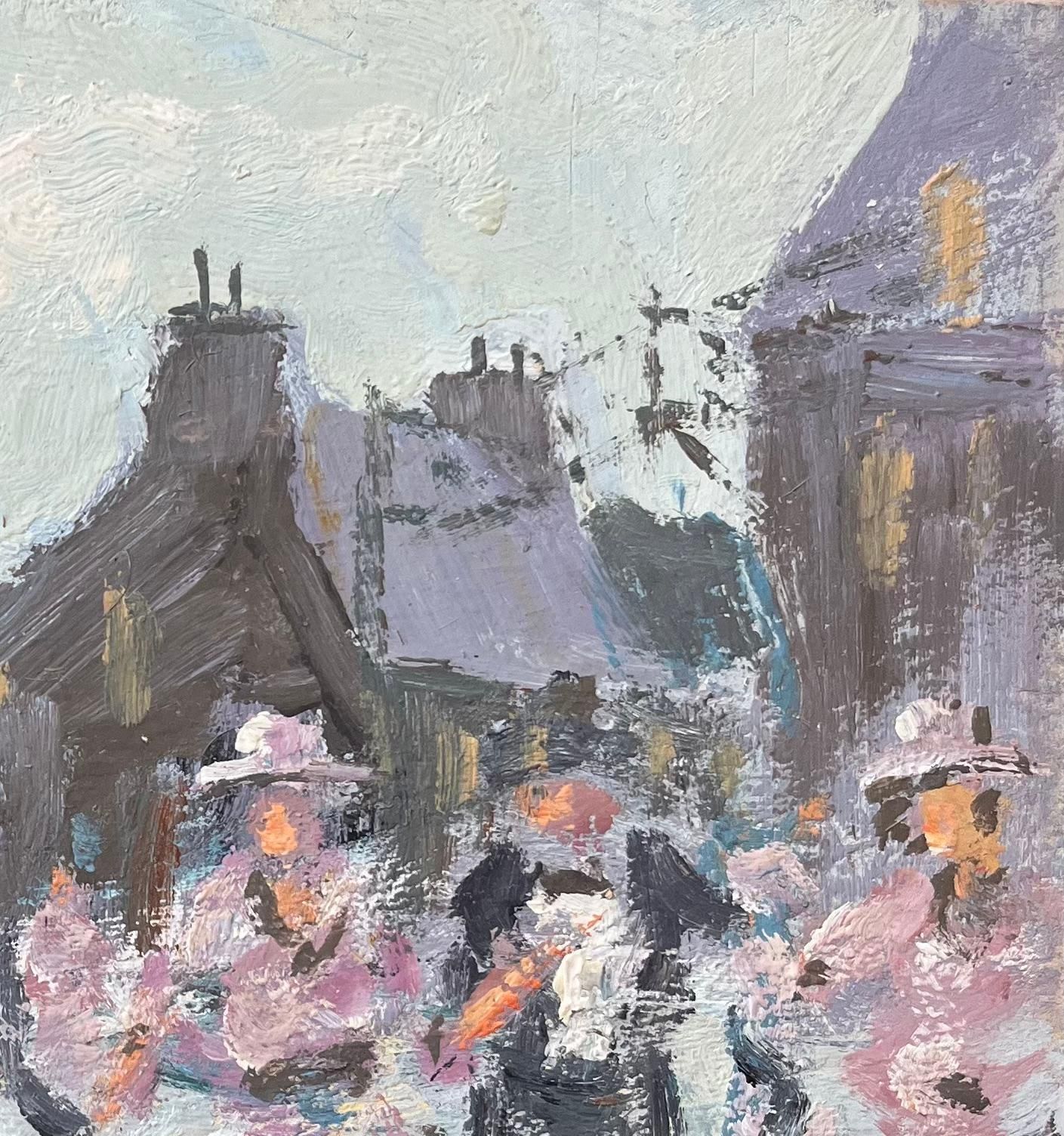 Fanch Lelfrench Impressionist Oil Painting Of A Village Dance Scene1990 photo for sale