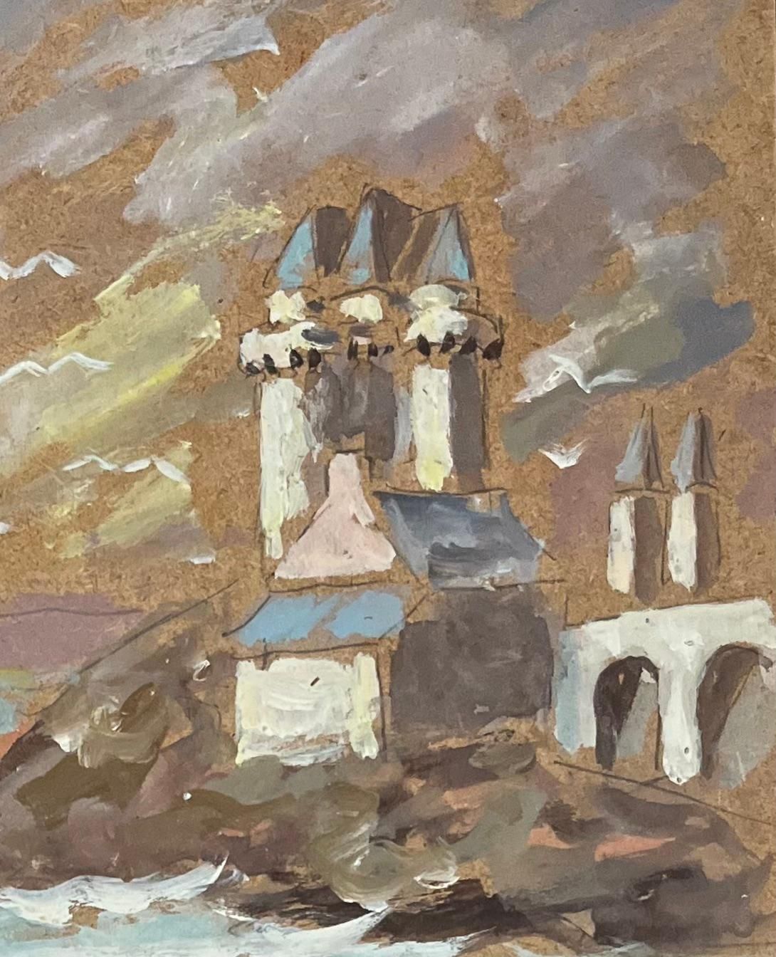 Fanch Lelfrench Impressionist Oil Painting, Coastal Architecture With Turrets And Seagull20th Century photo 535.0