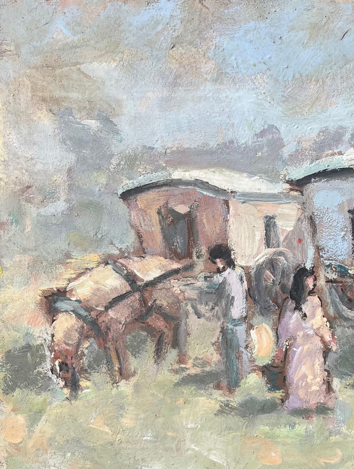 Fanch Lelfrench Impressionist Oil Painting Of Horses And Caravans In Pastoral Scene20th Century photo for sale