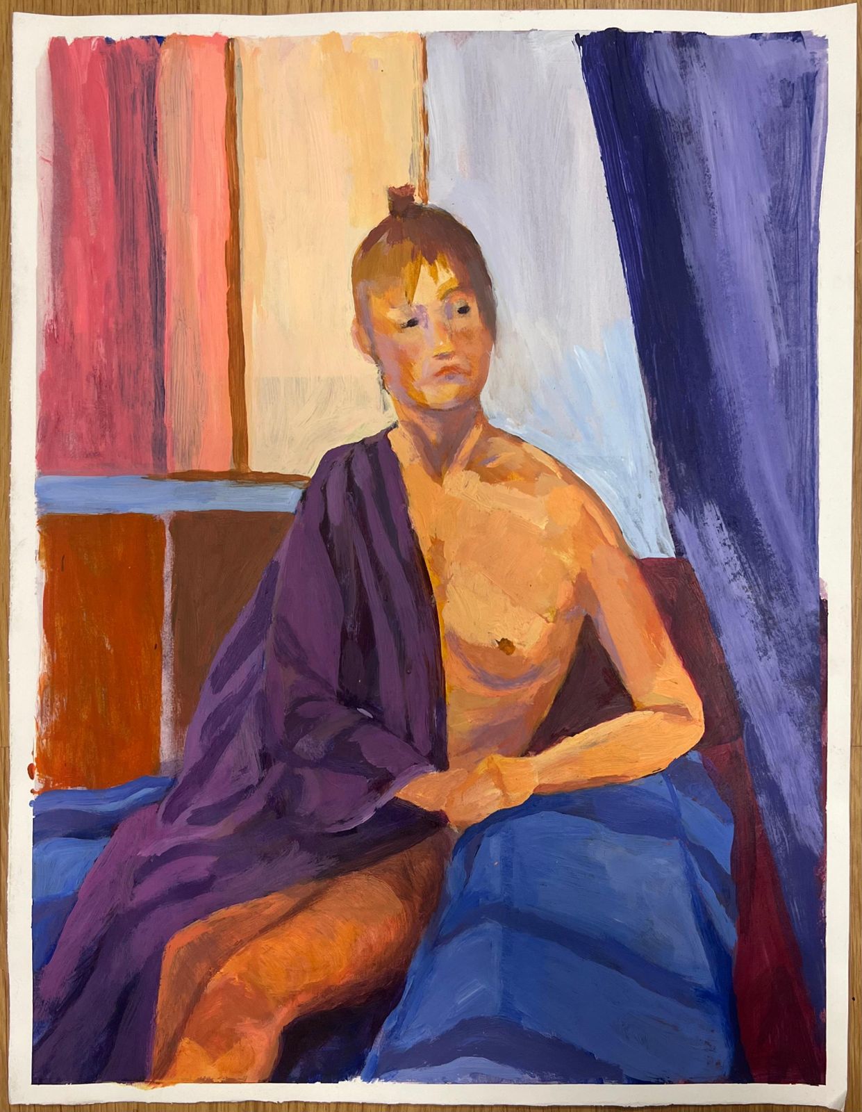 Helen Greenfieldnude Lady In Purple A Study Of Light And Form French Oil Painting photo furniture