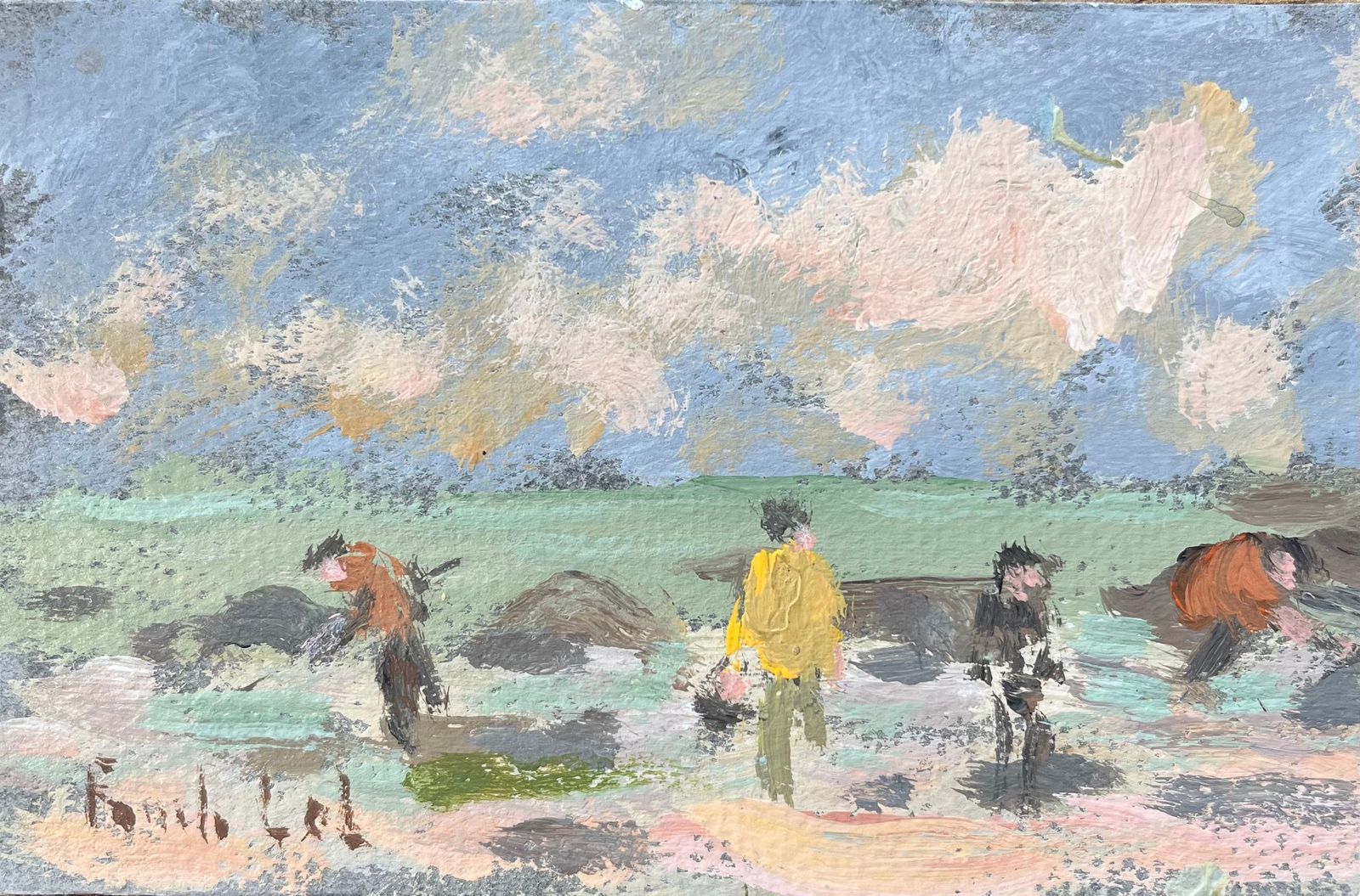 Fanch Lelfrench Impressionist Oil Painting Of Figures At The Beach At St Lunaire2005