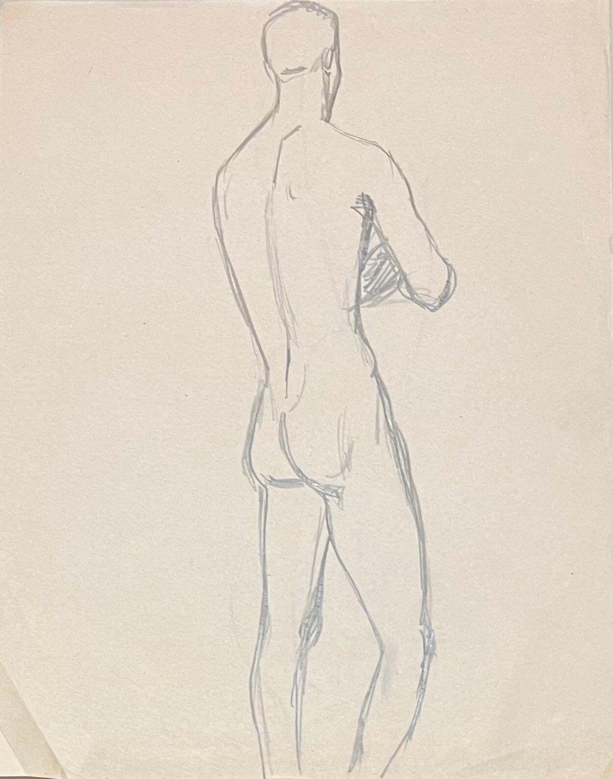 Josine Vignonmid Century French Pencil Study Of A Male Nude1950's