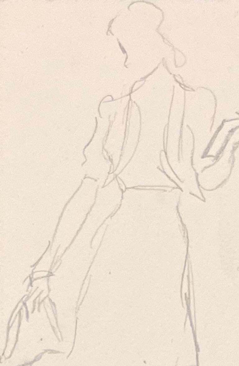 Josine Vignonmid Century French Minimalist Illustration Of A Two Women Walking A Dog1950's photo for sale