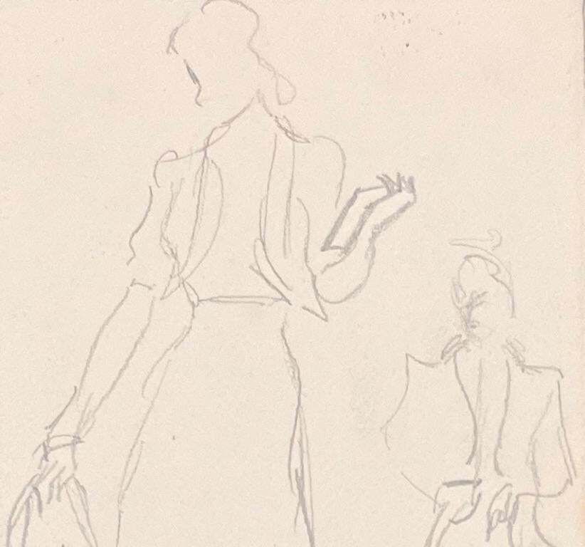 Josine Vignonmid Century French Minimalist Illustration Of A Two Women Walking A Dog1950's photo 101.0