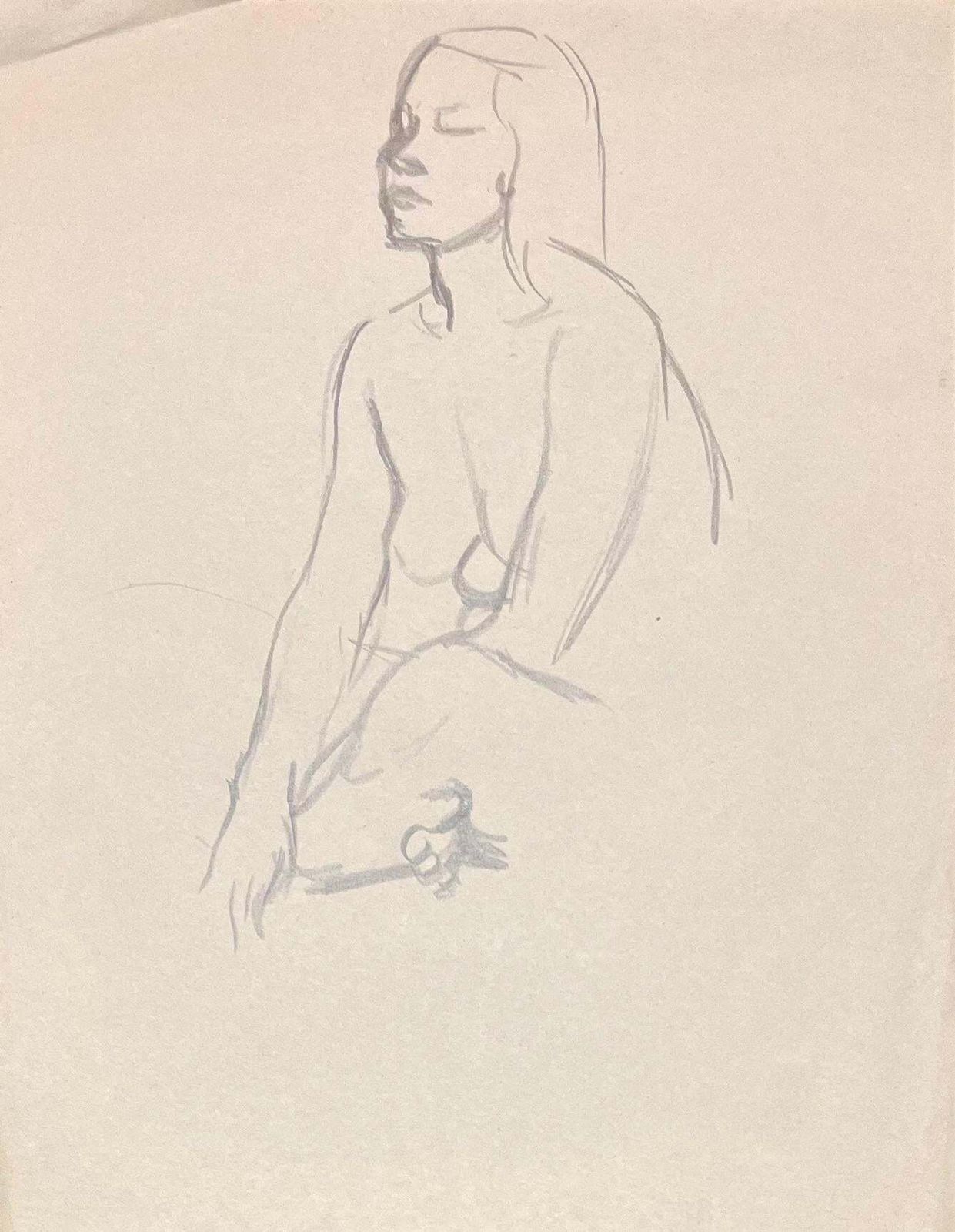 Josine Vignonmid Century French Pencil Study Of A Seated Female Nude1950's photo for sale
