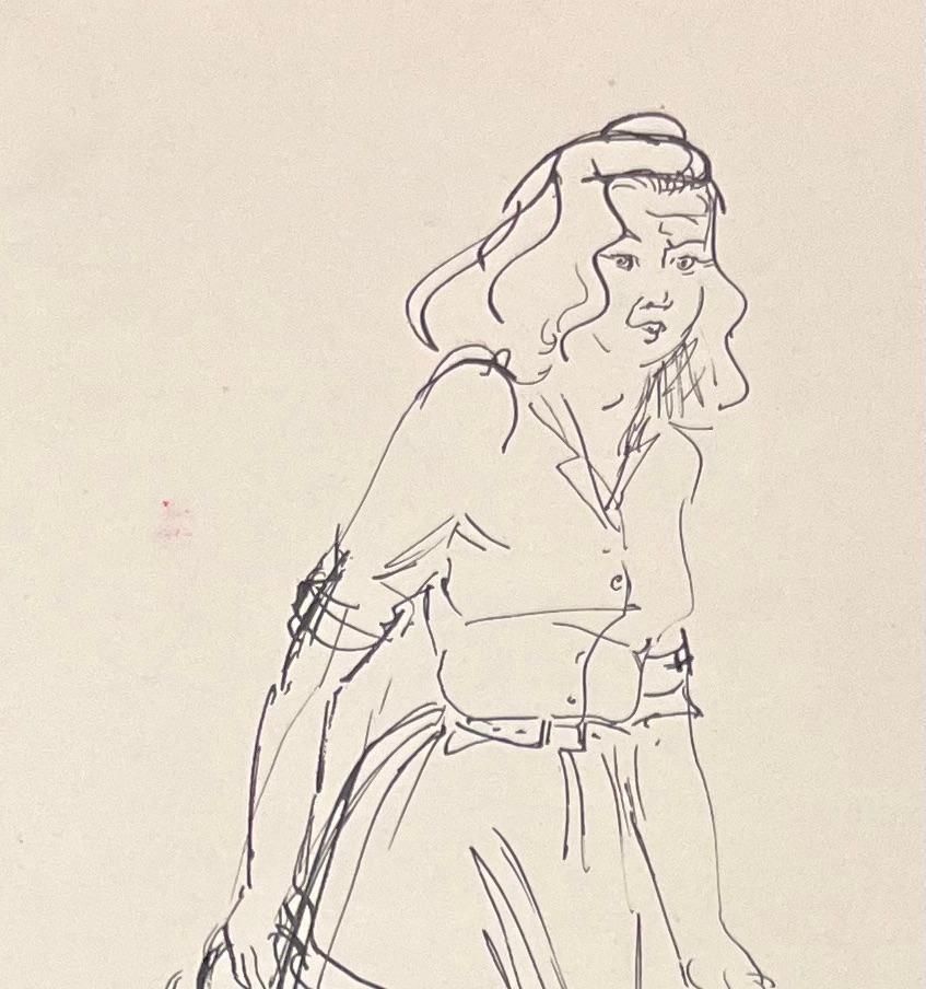 Josine Vignonmid Century French Ink Illustration Of A Woman Carrying A Jug And Bags1950's photo for sale