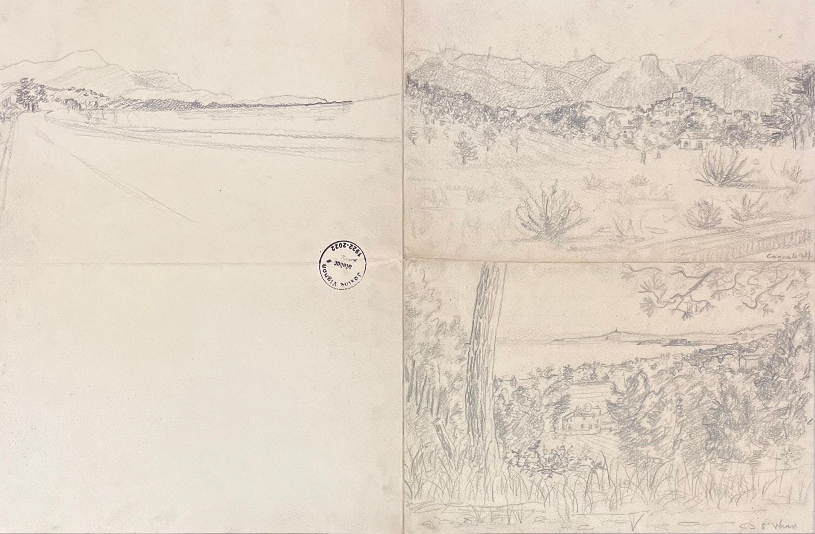 Josine Vignonmid Century French Pencil Drawings Of Various Landscapes1950's
